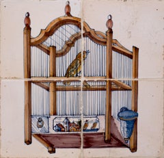 Ensemble de quatre A.I.C. Carreaux en forme de cage d'oiseau de Delft
