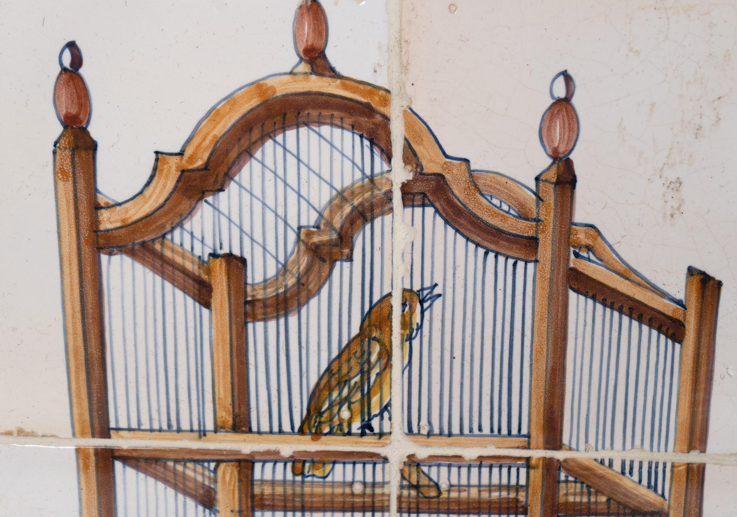 Hand-Crafted Set of Four 18th c. Dutch Delft Birdcage Tiles For Sale