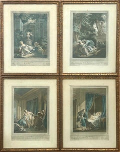 Set of Four 18th C French Erotic Colour Engravings after Pierre Antoine Baudouin