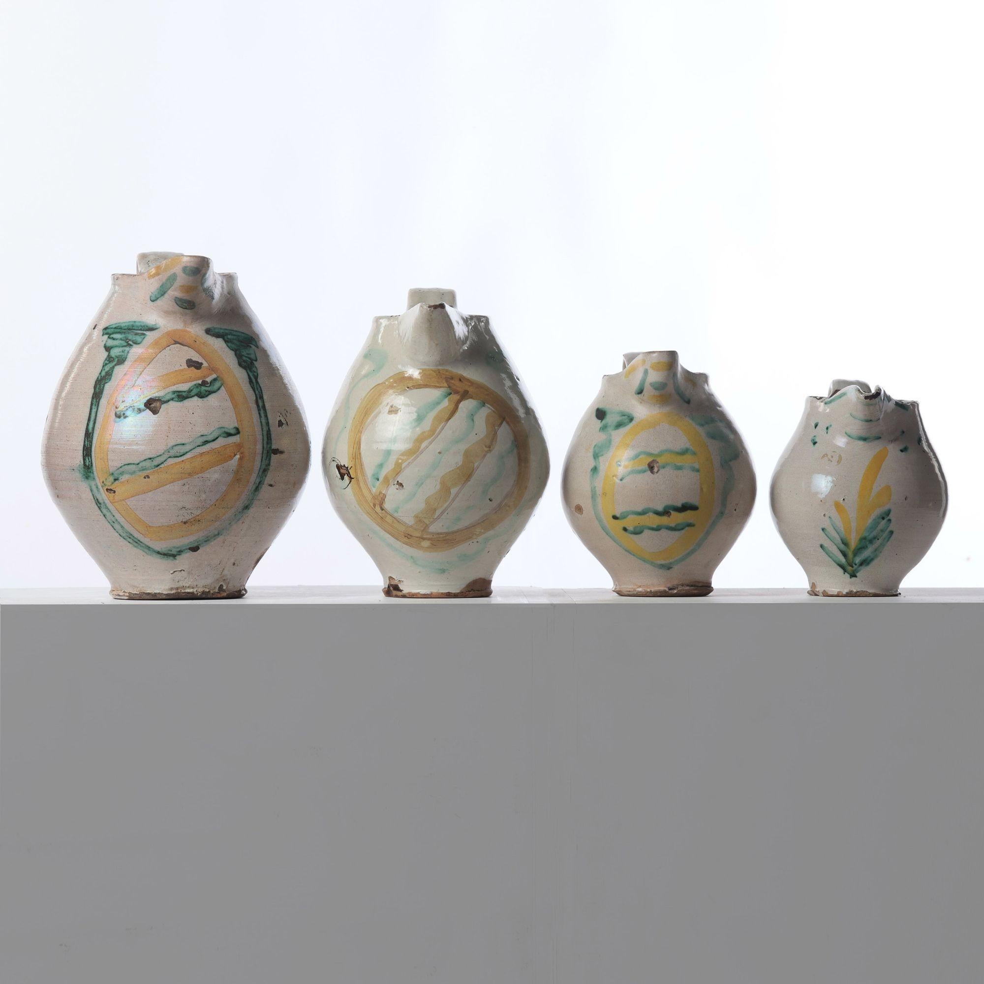 Hand-Crafted Set of Four 18th c. Italian Majolica Jugs from Sicily For Sale