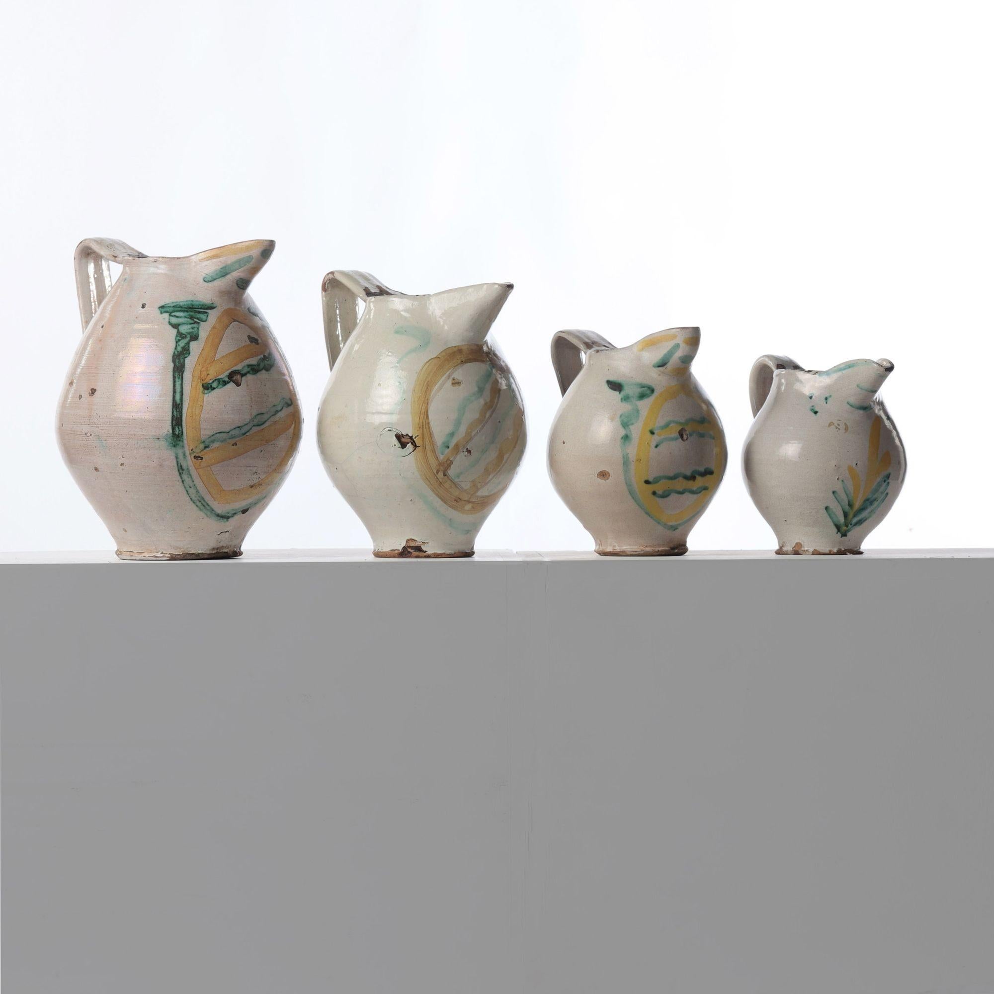 Set of Four 18th c. Italian Majolica Jugs from Sicily In Good Condition For Sale In Wichita, KS