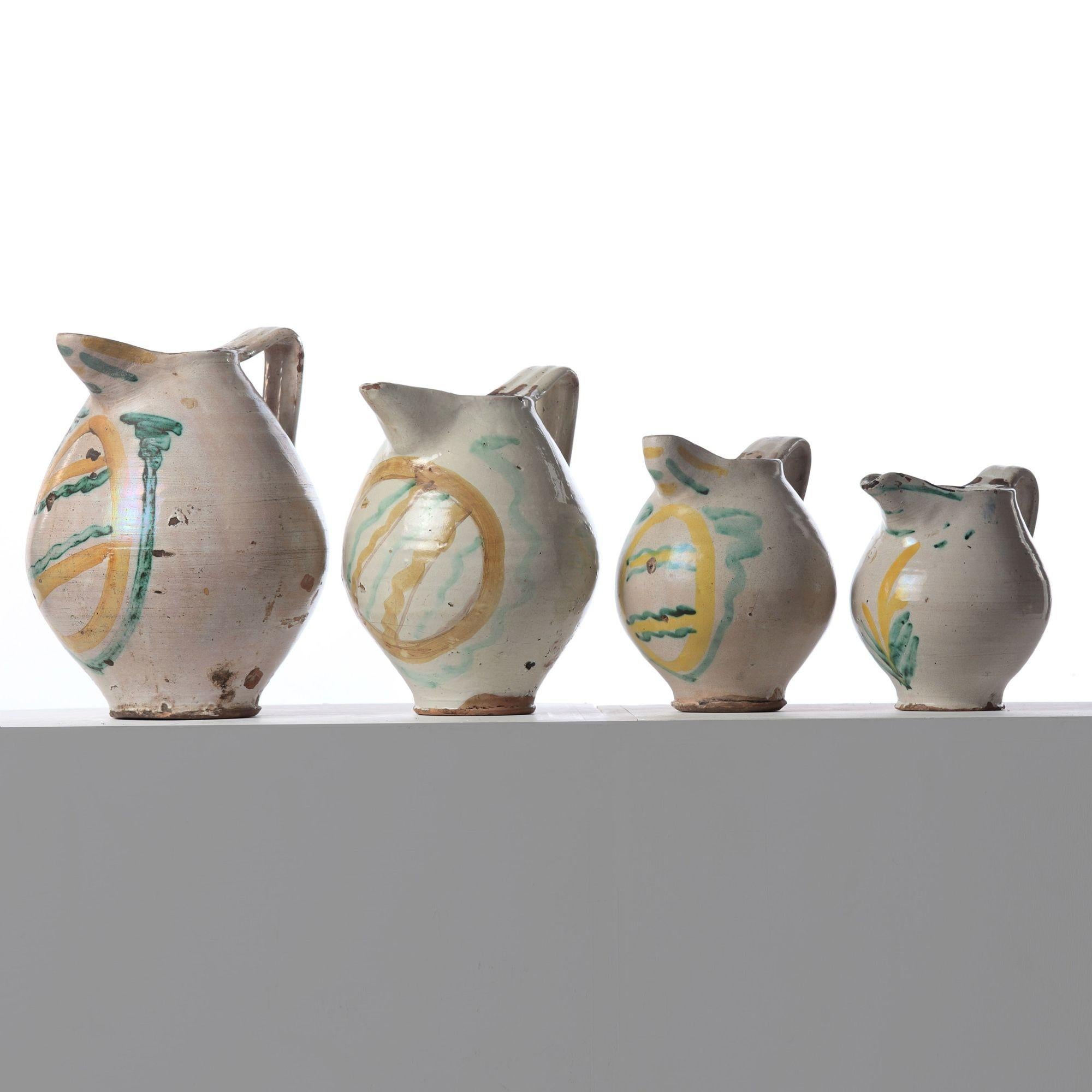 18th Century and Earlier Set of Four 18th c. Italian Majolica Jugs from Sicily For Sale