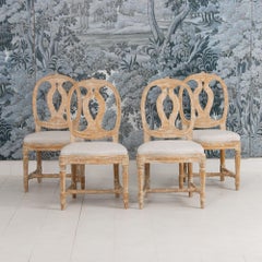 Set of Four 18th c. Swedish Gustavian 'Model' Chairs in Original Paint
