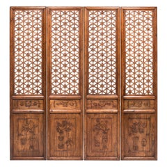 Set of Four 18th Century Chinese Floral Lattice Courtyard Panels