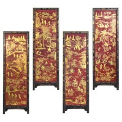 Set of Four 18th Century Chinoiserie Lacquer Panels