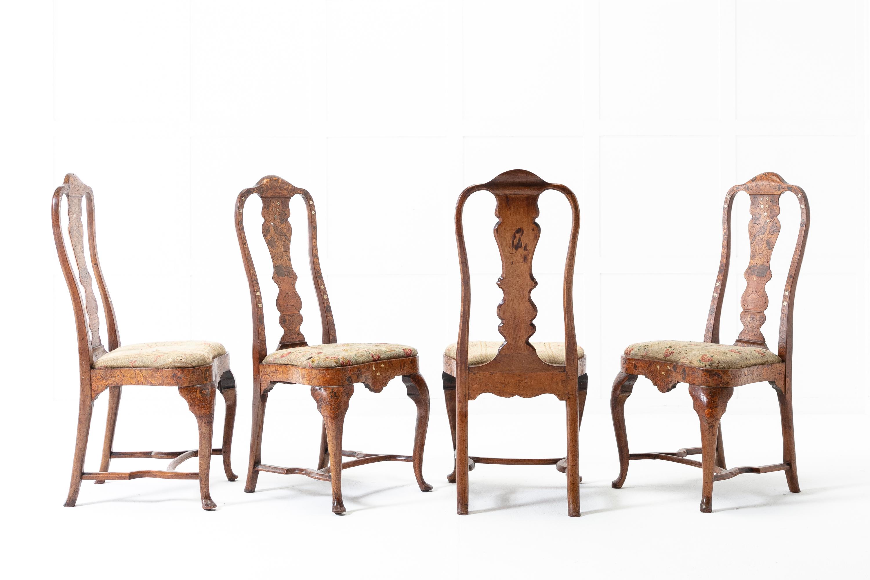 Set of Four 18th Century Dutch Marquetry Side Chairs For Sale 5