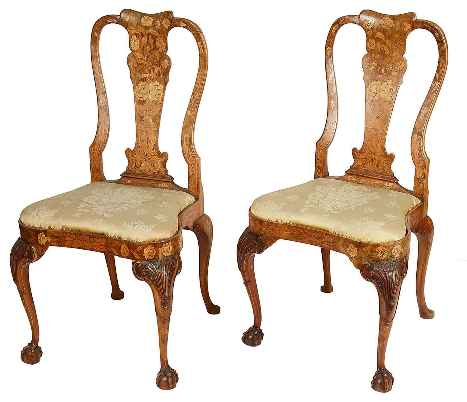 Inlay Set of Four 18th Century Dutch Marquetry Side Chairs