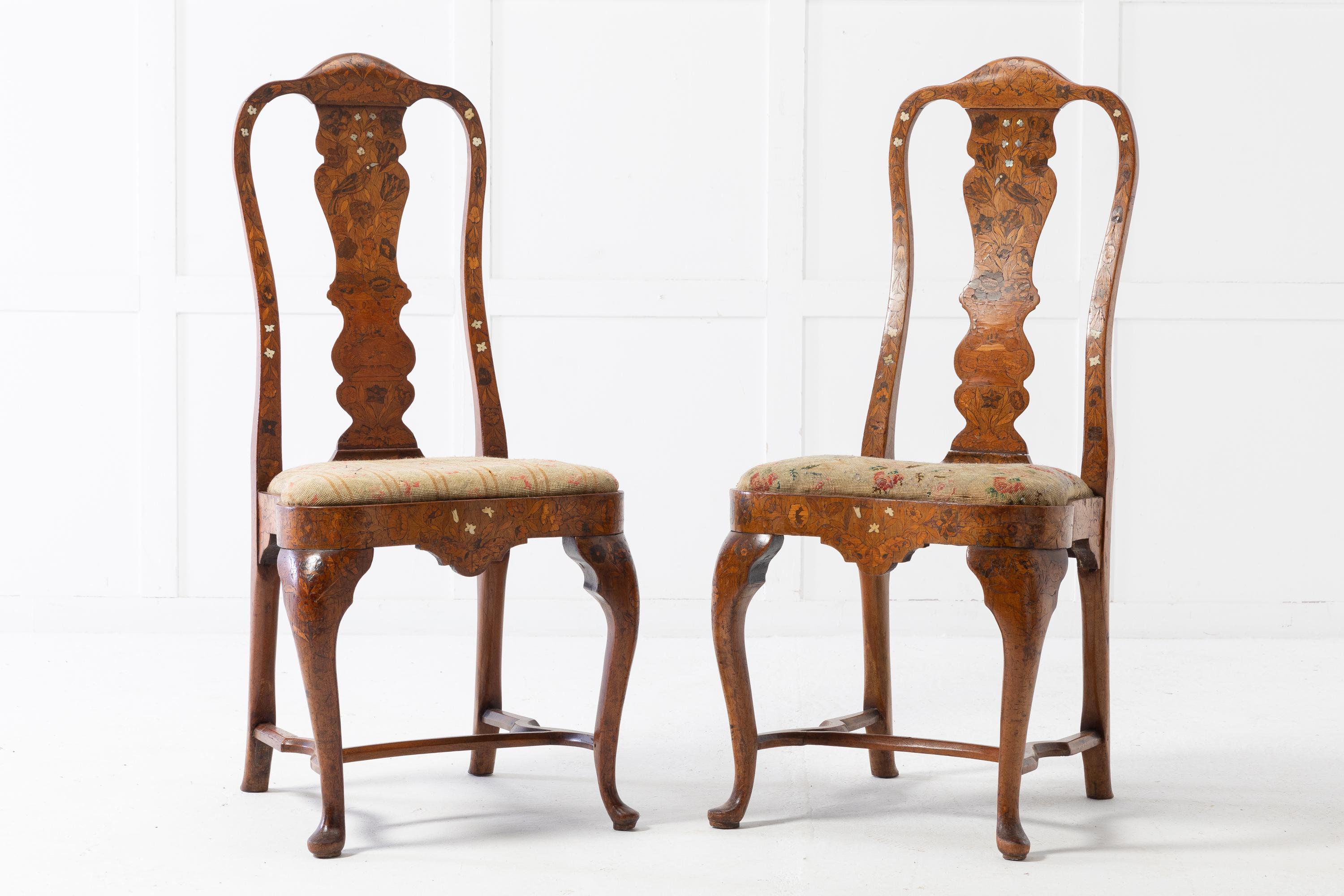 Set of Four 18th Century Dutch Marquetry Side Chairs For Sale 2