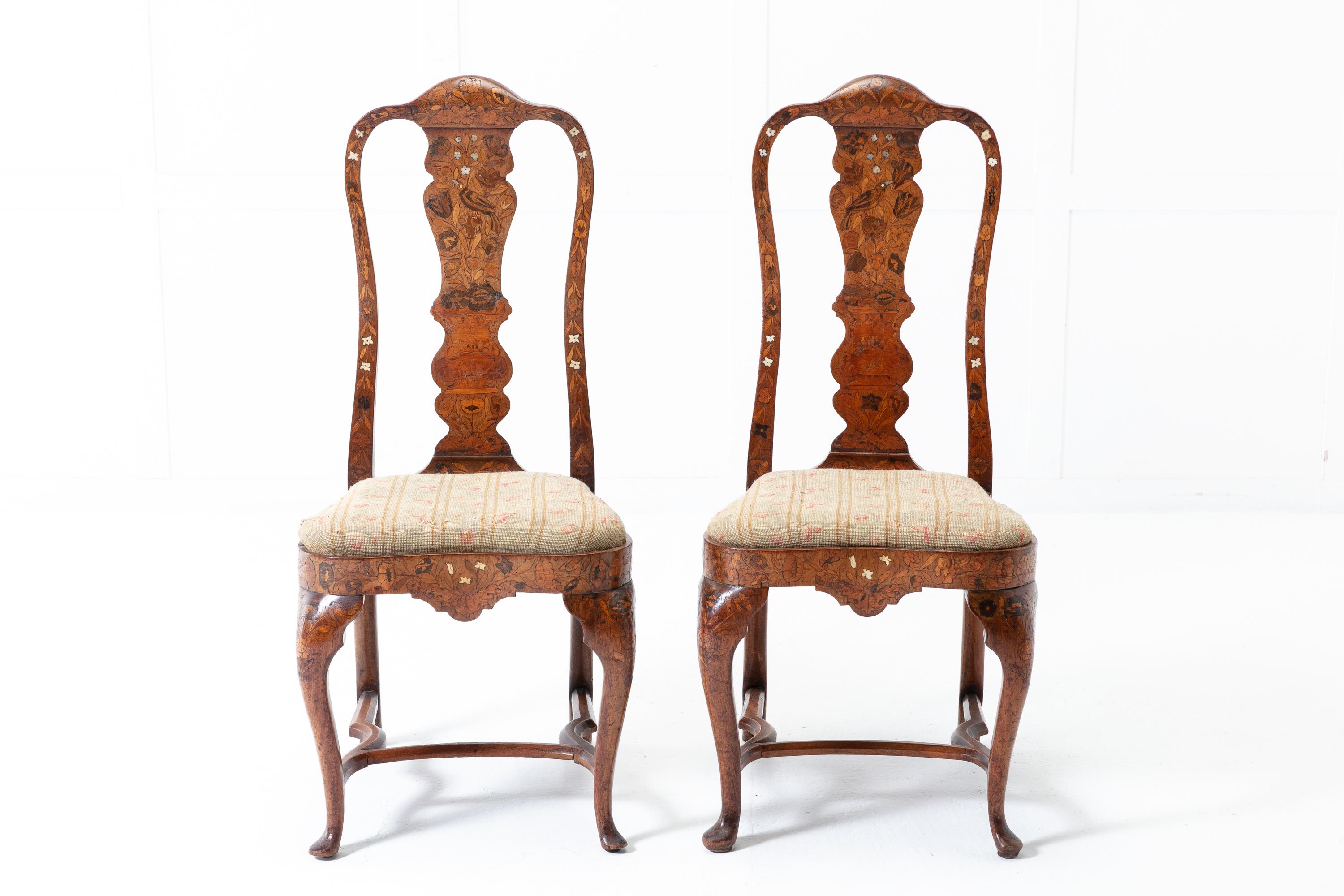 Set of Four 18th Century Dutch Marquetry Side Chairs For Sale 3