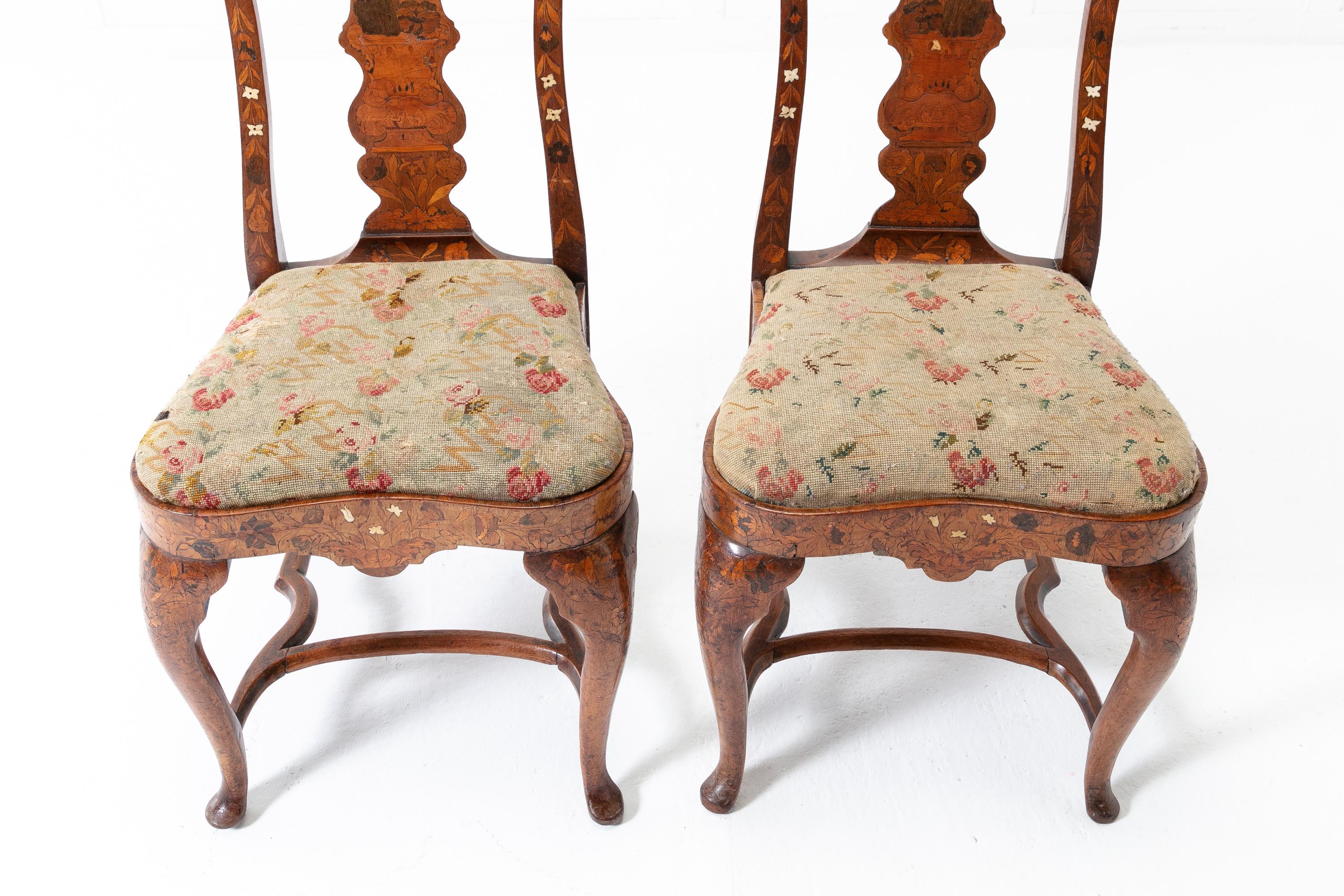Set of Four 18th Century Dutch Marquetry Side Chairs For Sale 4