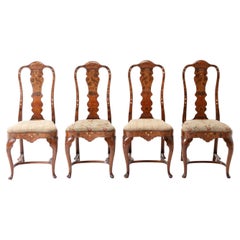 Set of Four 18th Century Dutch Marquetry Side Chairs