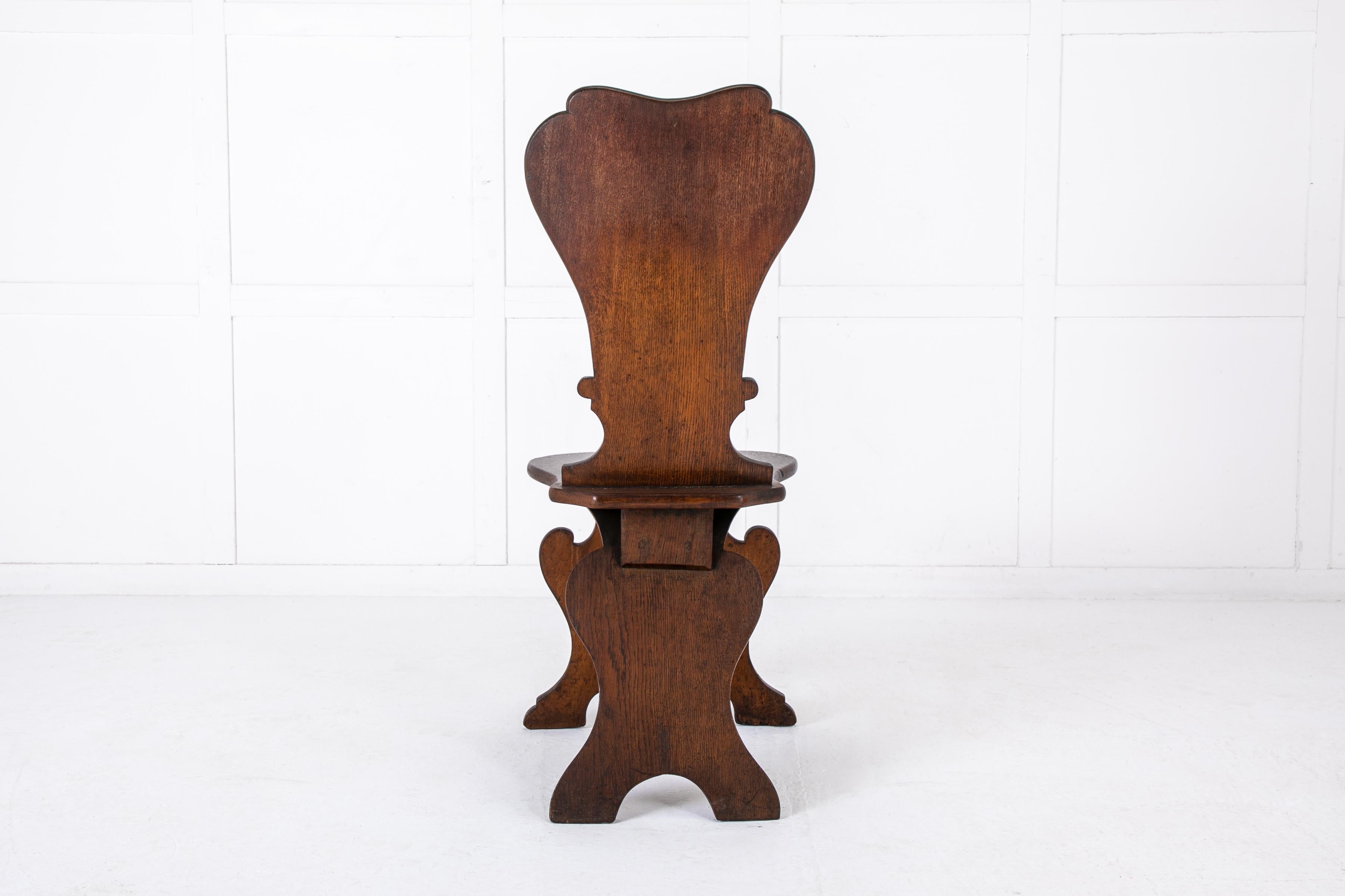 European Set of Four 18th Century English Oak Hall Chairs For Sale