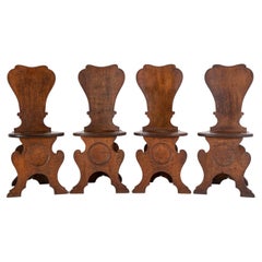 Antique Set of Four 18th Century English Oak Hall Chairs