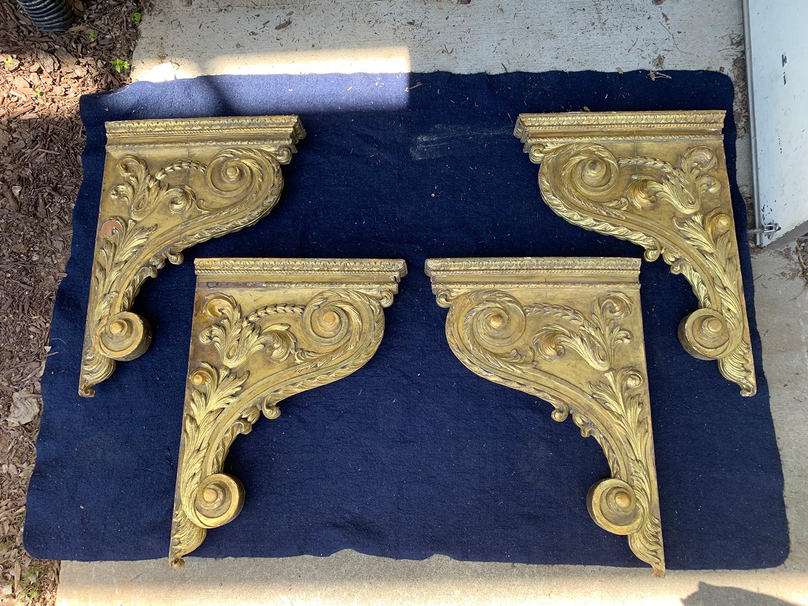 Set of four 18th century French giltwood corbels / brackets.