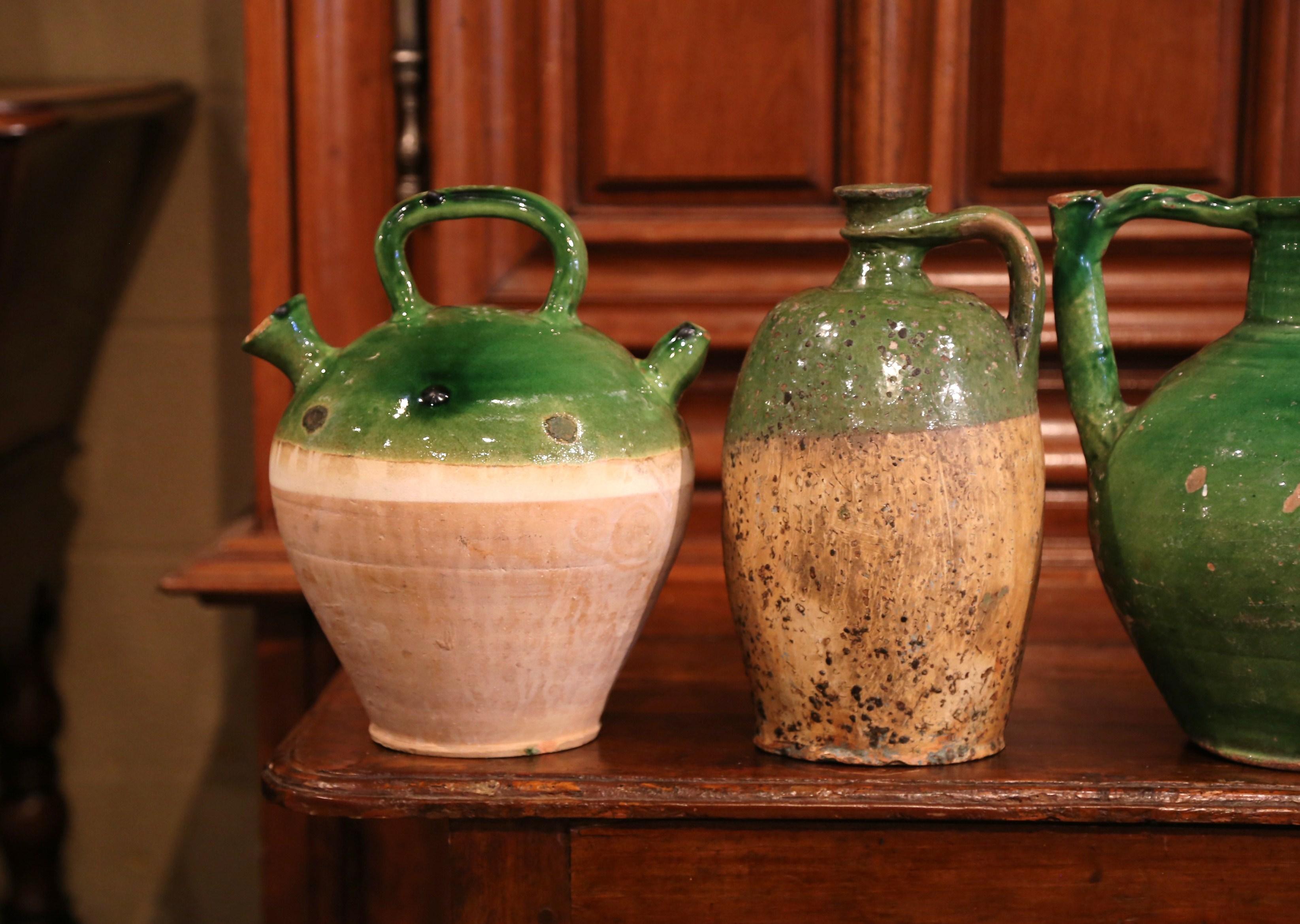 Set of Four 18th Century French Green Glazed Olive Jars from Provence 1