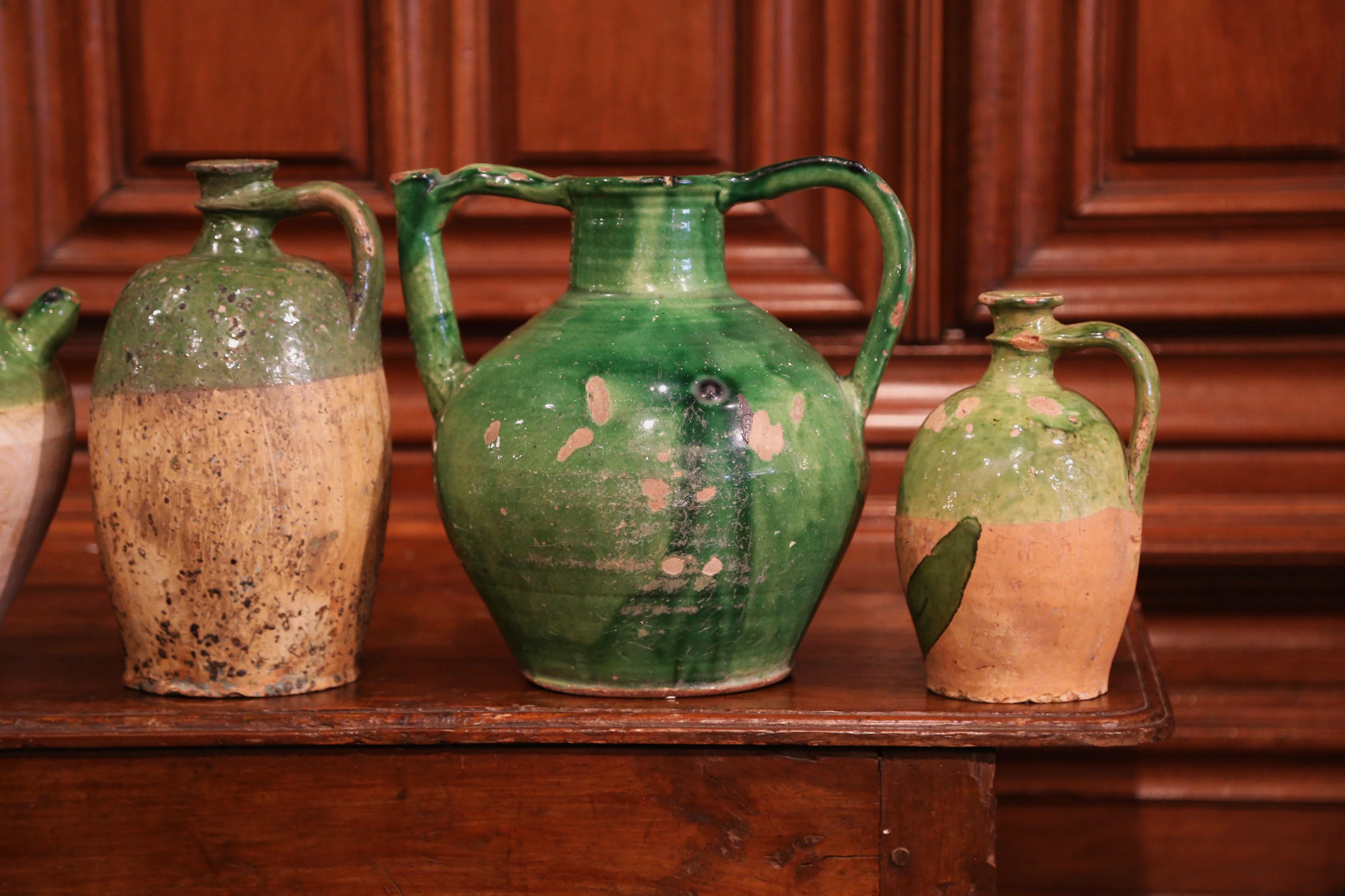 Set of Four 18th Century French Green Glazed Olive Jars from Provence 3