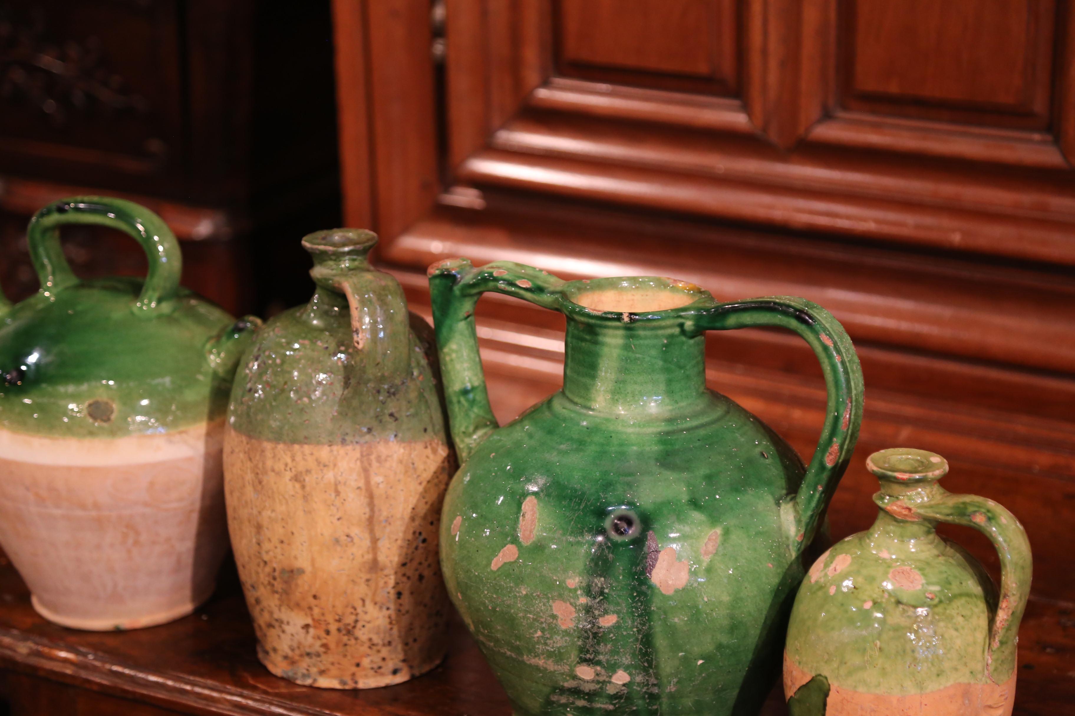 Set of Four 18th Century French Green Glazed Olive Jars from Provence 4