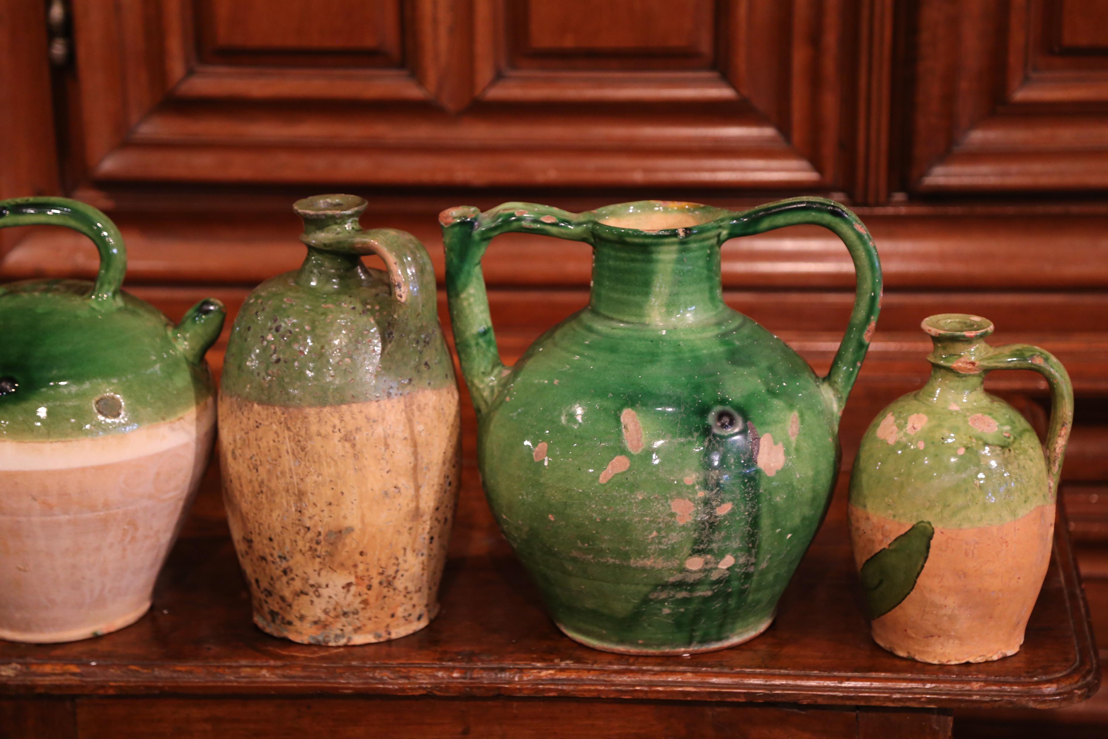 Set of Four 18th Century French Green Glazed Olive Jars from Provence 4