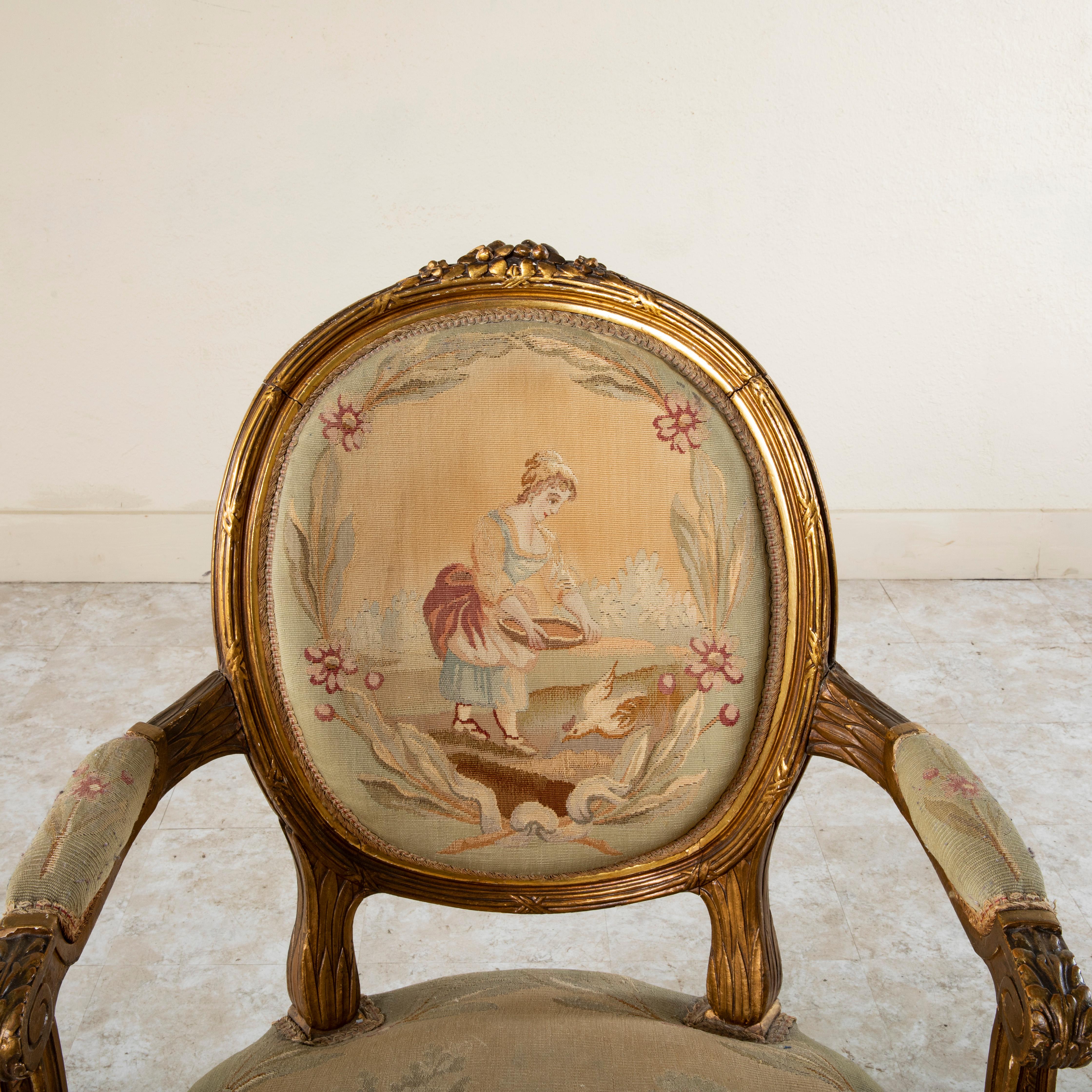 Set of Four 18th Century French Louis XVI Period Giltwood and Aubusson Armchairs For Sale 12