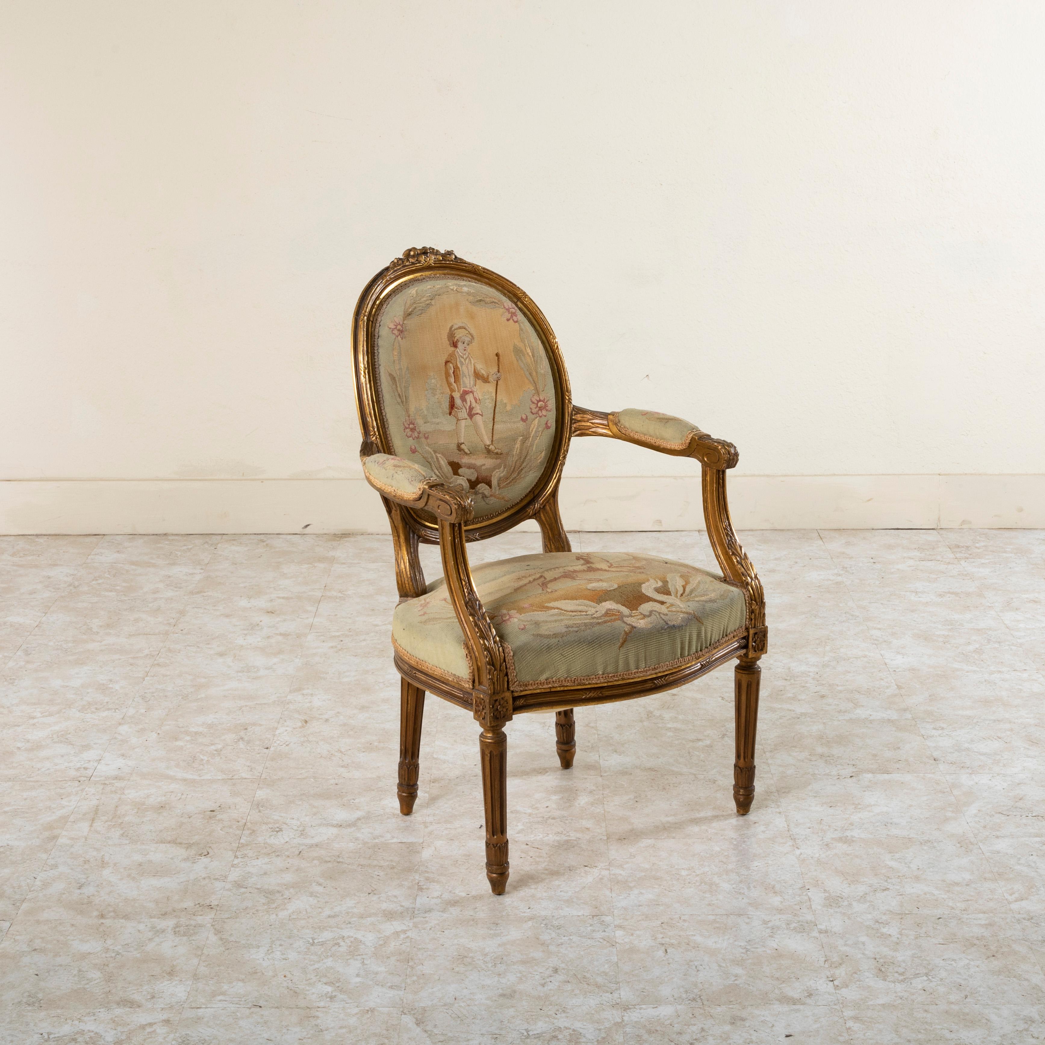 Set of Four 18th Century French Louis XVI Period Giltwood and Aubusson Armchairs For Sale 14
