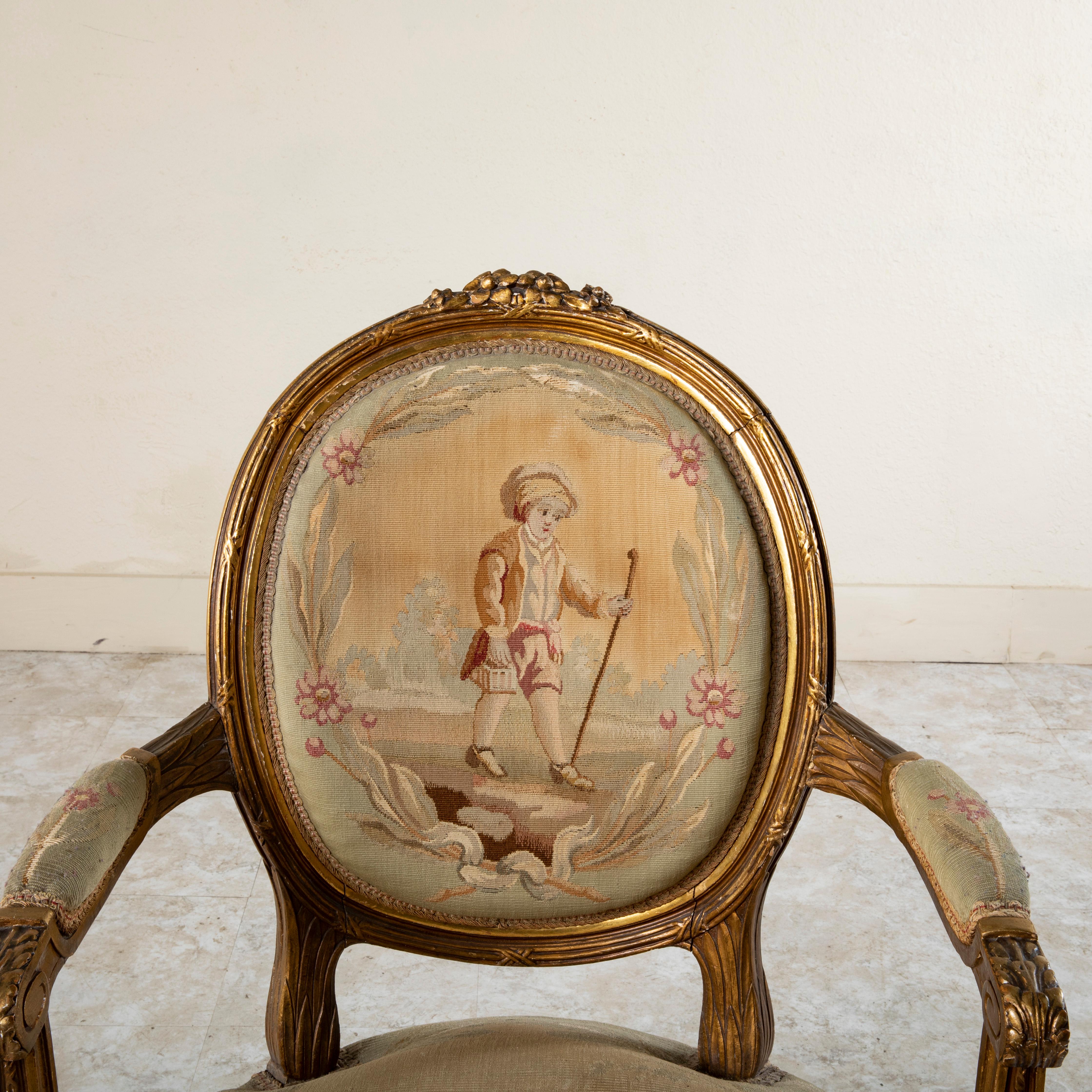 Set of Four 18th Century French Louis XVI Period Giltwood and Aubusson Armchairs For Sale 15
