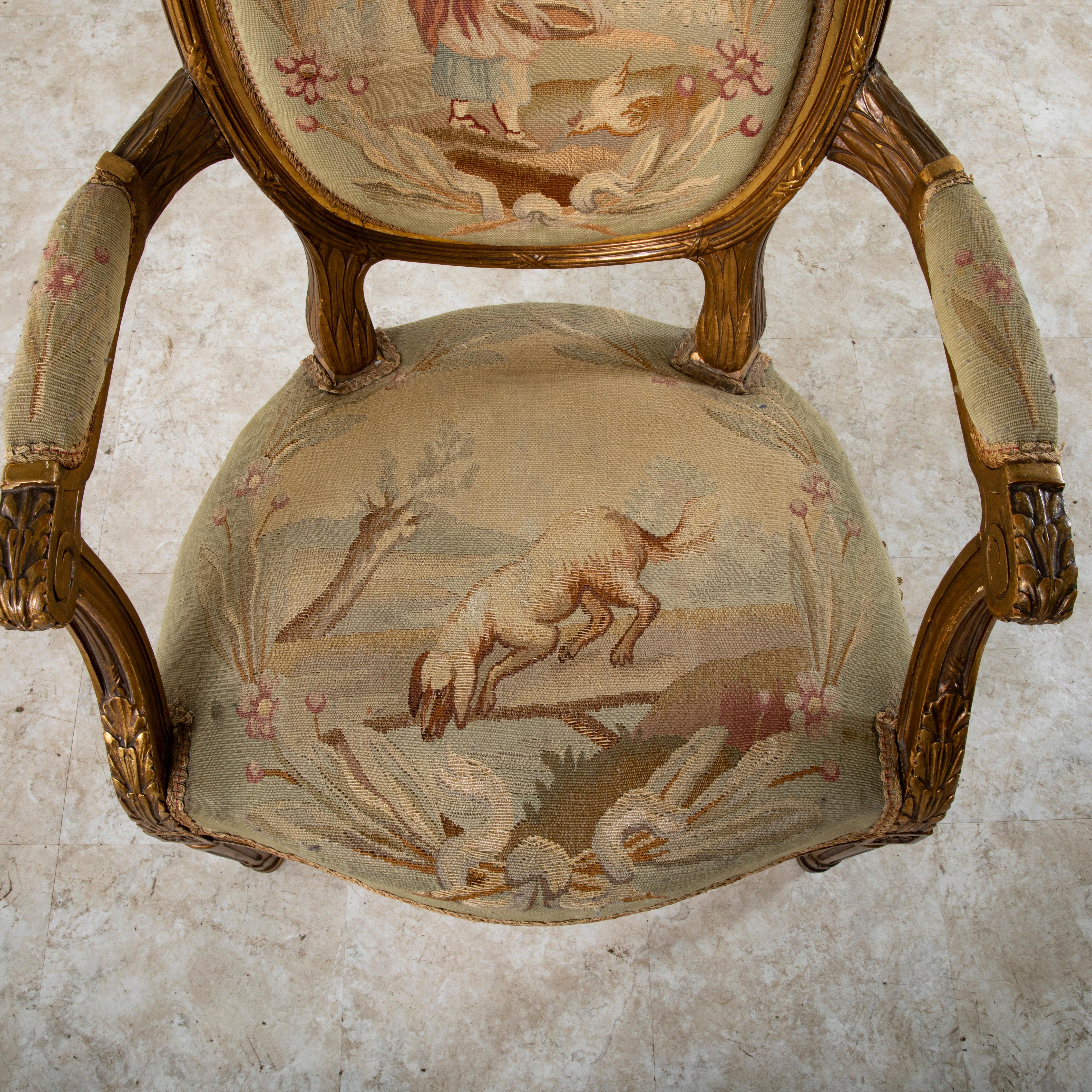Set of Four 18th Century French Louis XVI Period Giltwood and Aubusson Armchairs For Sale 16