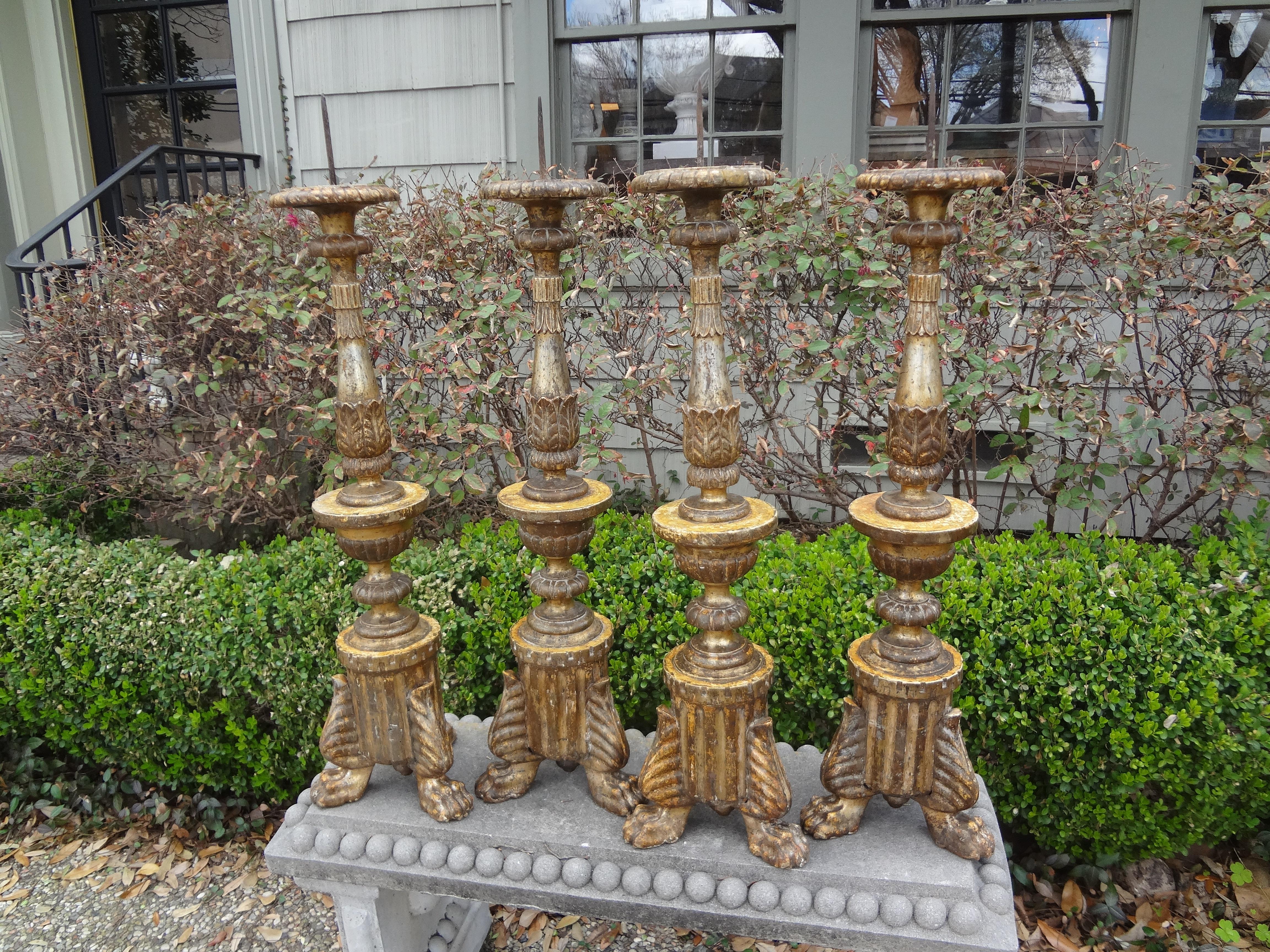 18th Century Italian Giltwood Pricket Altar Sticks, Set of 4 7
