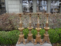 18th Century Italian Giltwood Pricket Altar Sticks, Set of 4