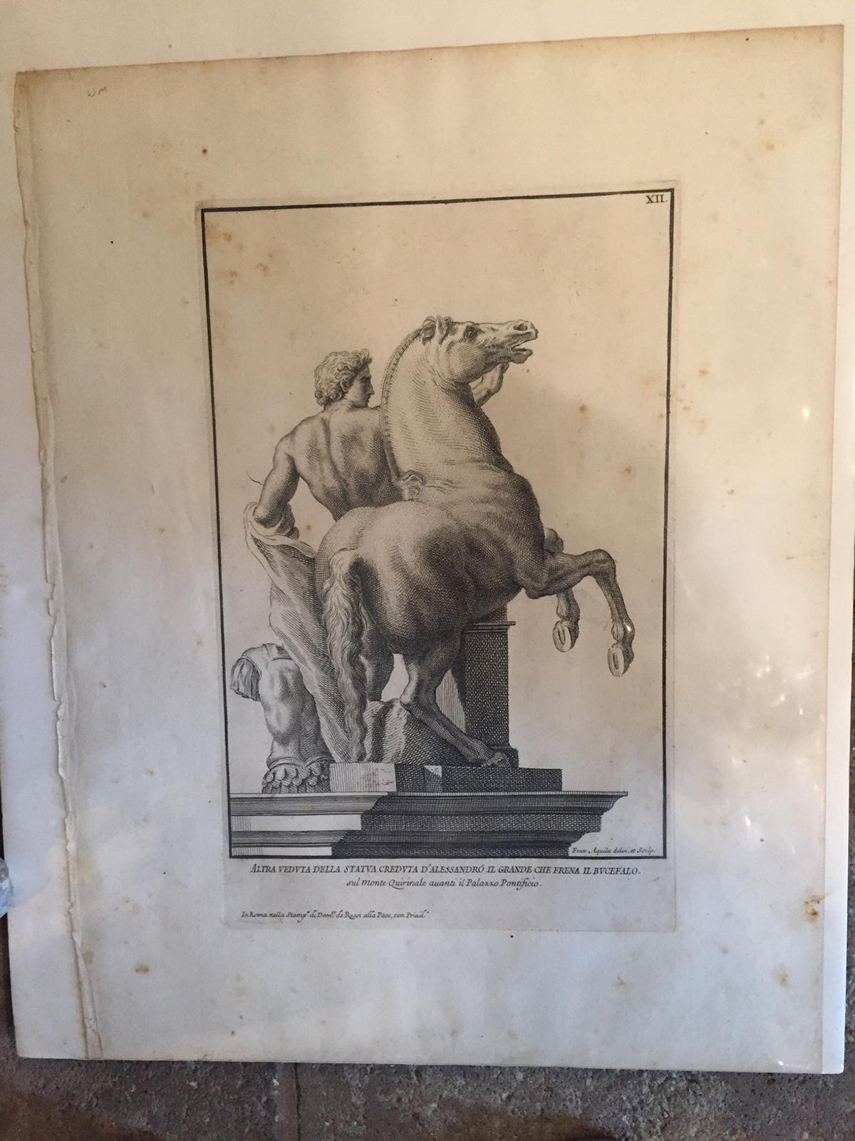Paper Set of Four 18th Century Italian Neoclassical Engravings of Statues
