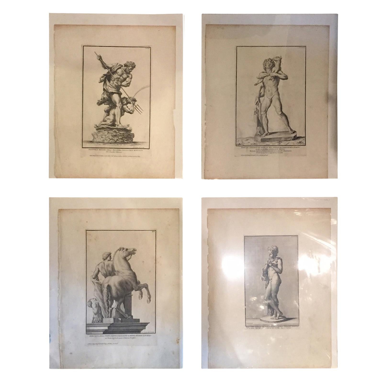 Set of Four 18th Century Italian Neoclassical Engravings of Statues