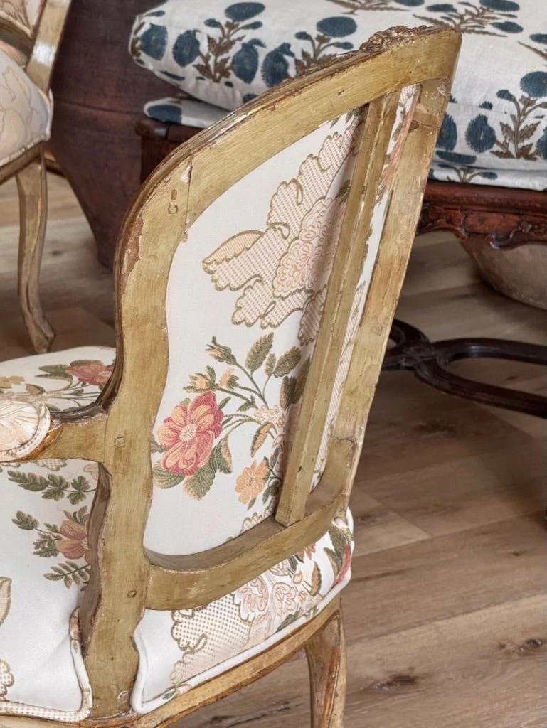 French Set of four 18th Century Louis XV Fauteuils armchairs carved and polychromed For Sale