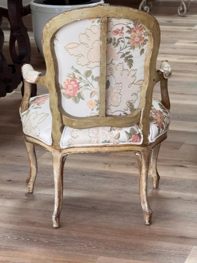 Upholstery Set of four 18th Century Louis XV Fauteuils armchairs carved and polychromed For Sale