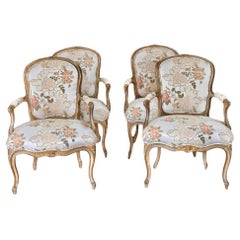 Set of four 18th Century Louis XV Fauteuils armchairs carved and polychromed