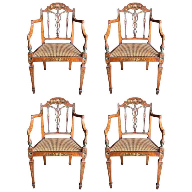 Seddon, Sons & Shackleton ensemble de quatre fauteuils en bois de satin peint du 18ème siècle en vente 8