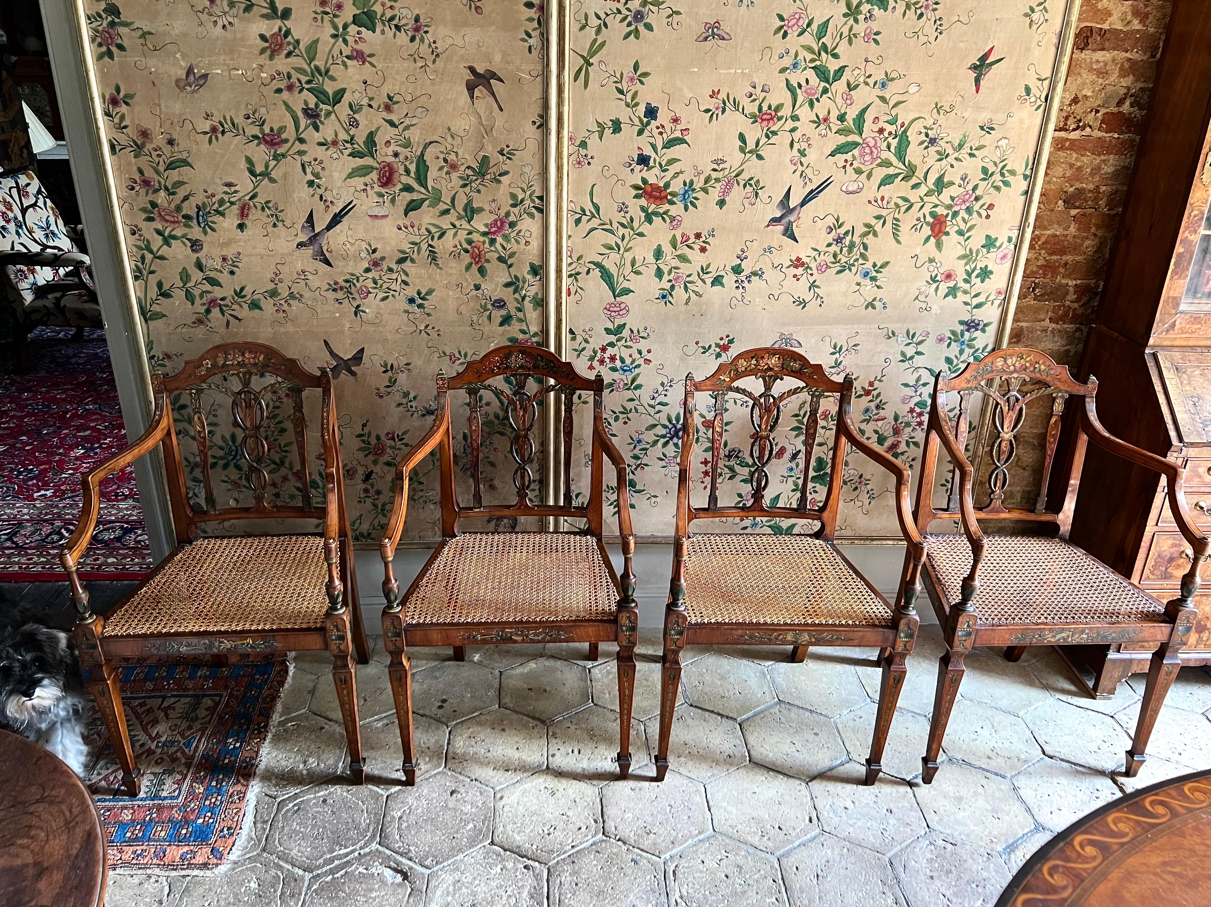 Seddon, Sons & Shackleton ensemble de quatre fauteuils en bois de satin peint du 18ème siècle en vente 6