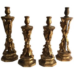 Antique Set of Four 18th Century Spanish Giltwood Candlestick