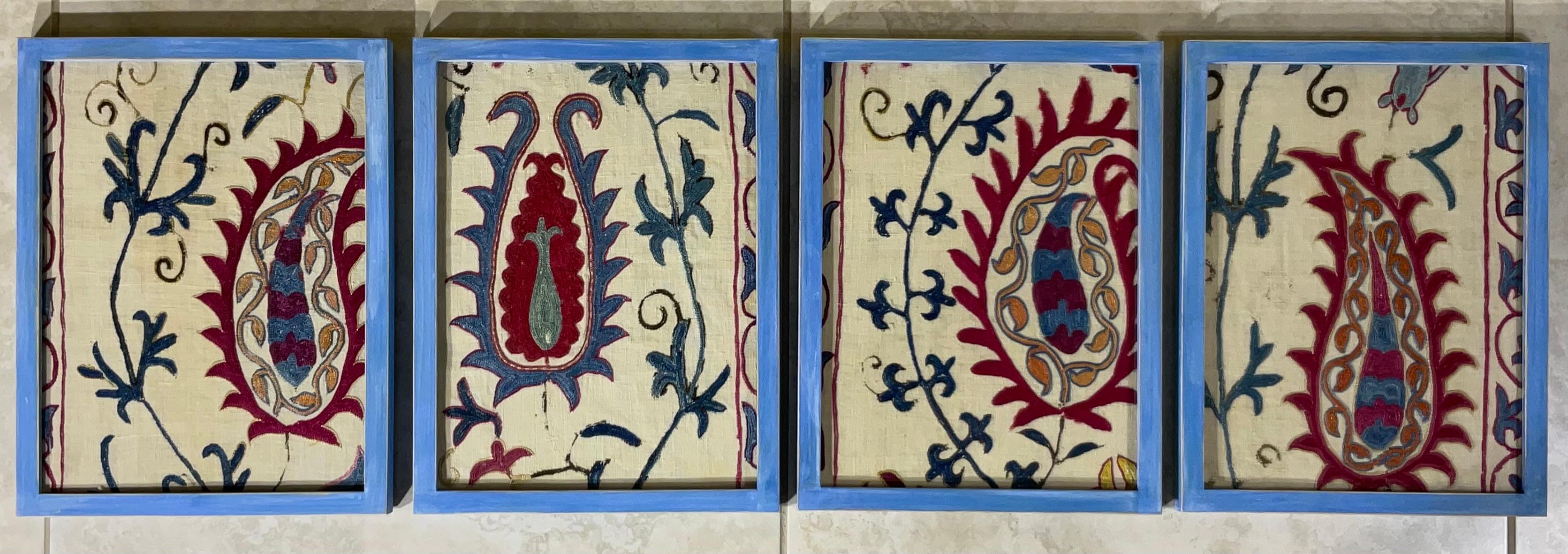 Set Of Four 19 Century Antique Silk And Cotton Suzani Wall Hanging For Sale 5