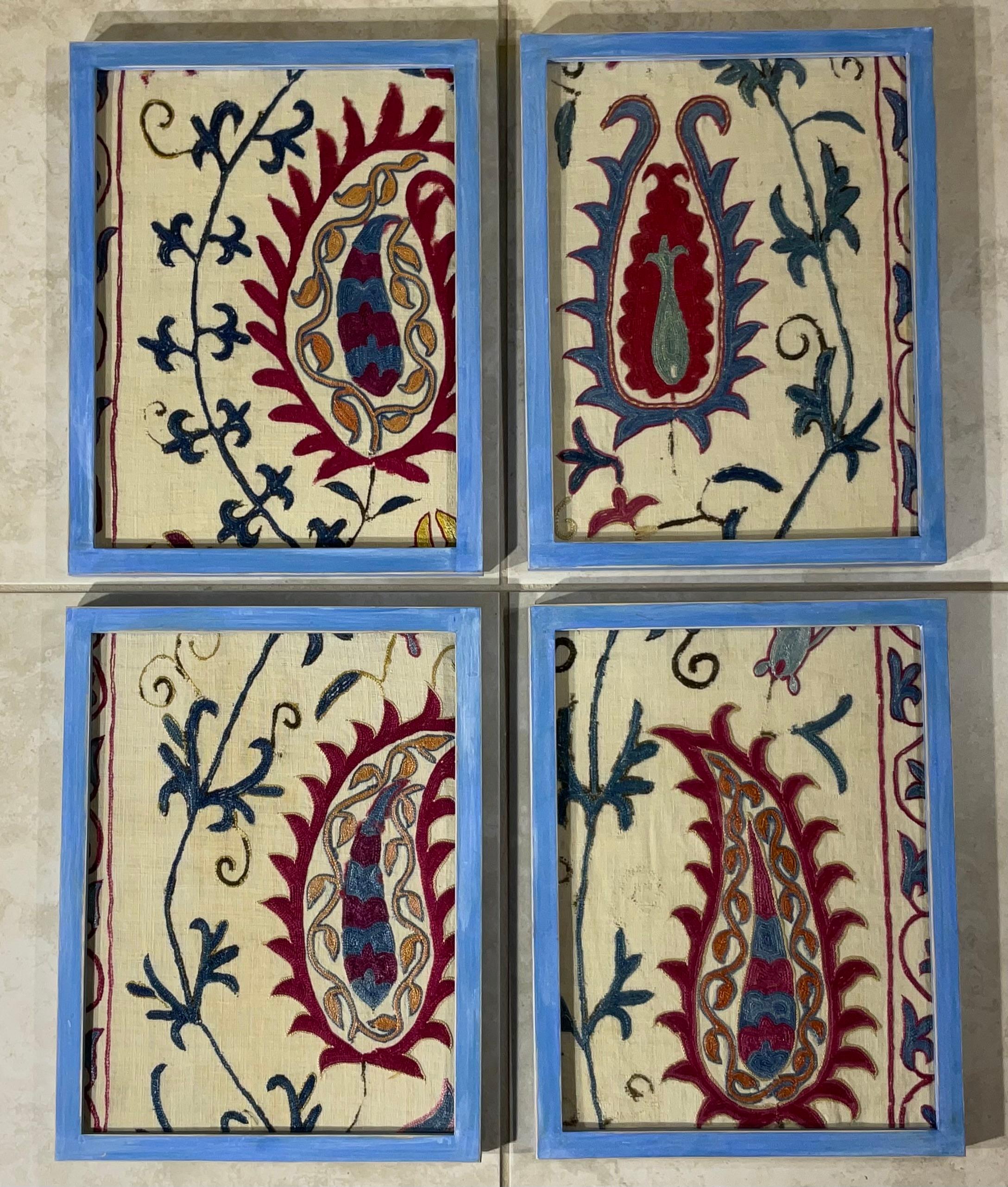 Set Of Four 19 Century Antique Silk And Cotton Suzani Wall Hanging For Sale 7