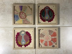 Set Of Four 19 Century Antique Silk And Cotton Suzani Wall Hanging