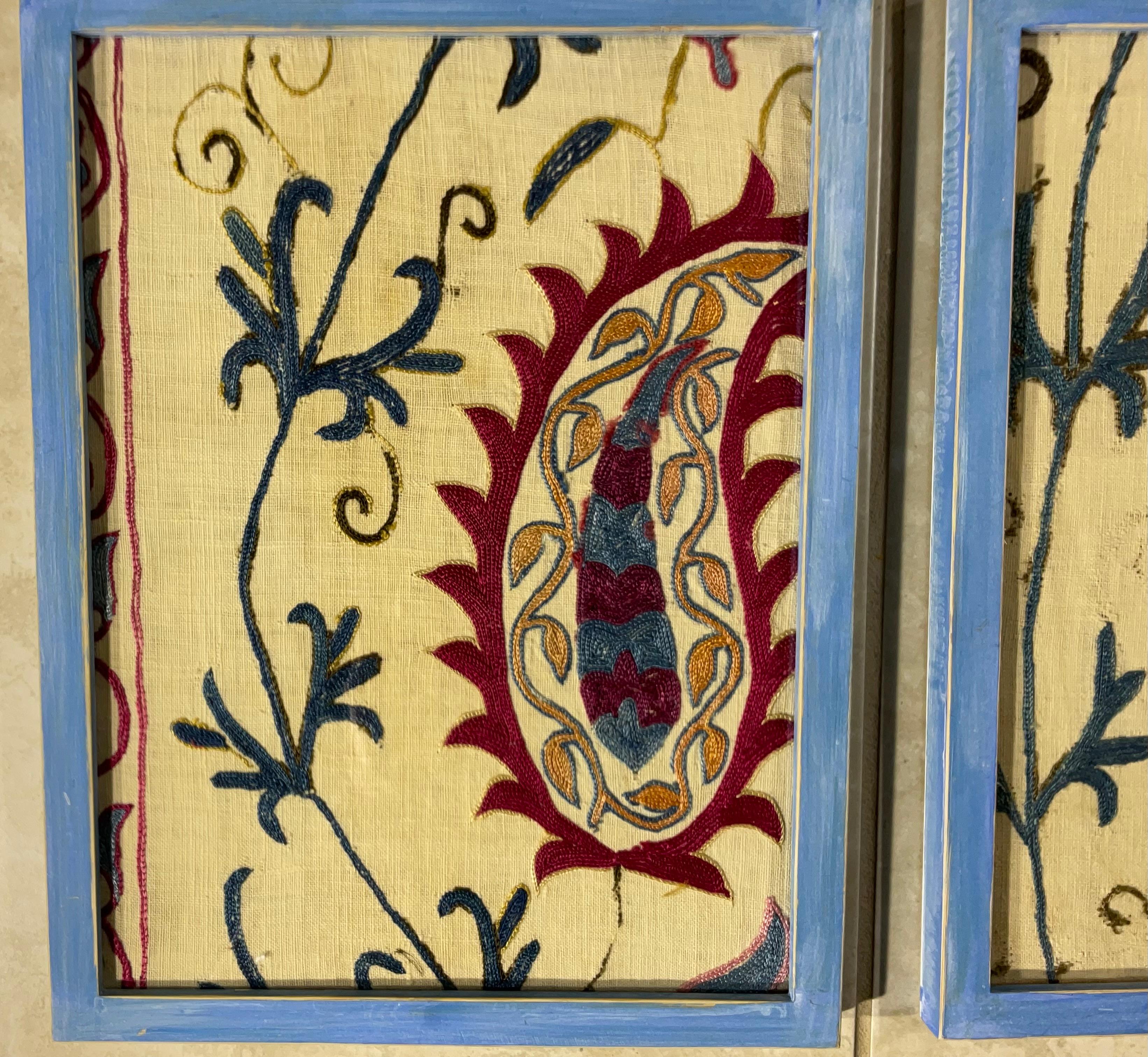 19th Century Set Of Four 19 Century Antique Silk And Cotton Suzani Wall Hanging For Sale