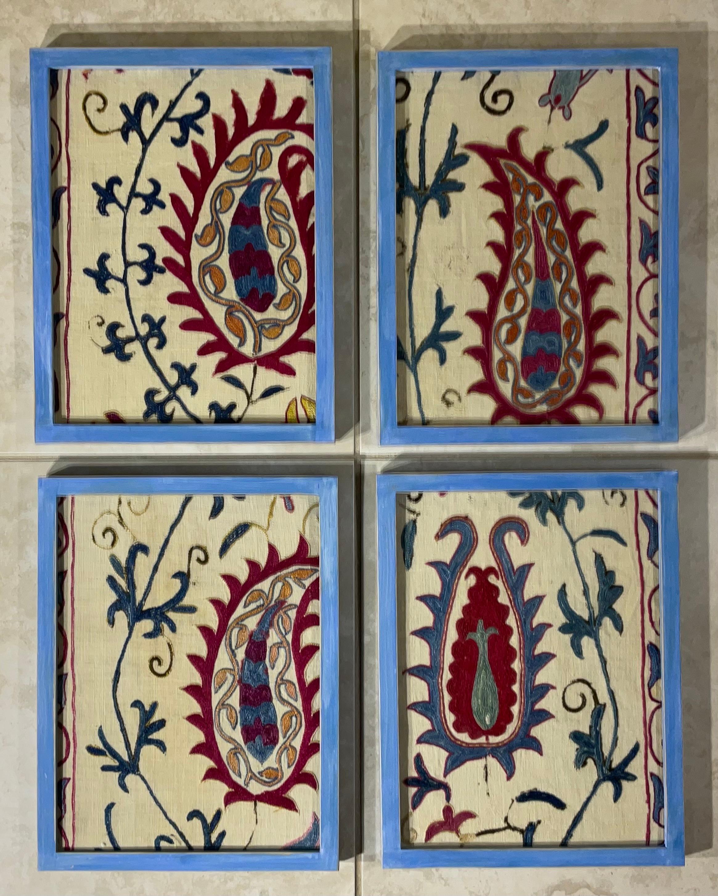 Set Of Four 19 Century Antique Silk And Cotton Suzani Wall Hanging For Sale 1