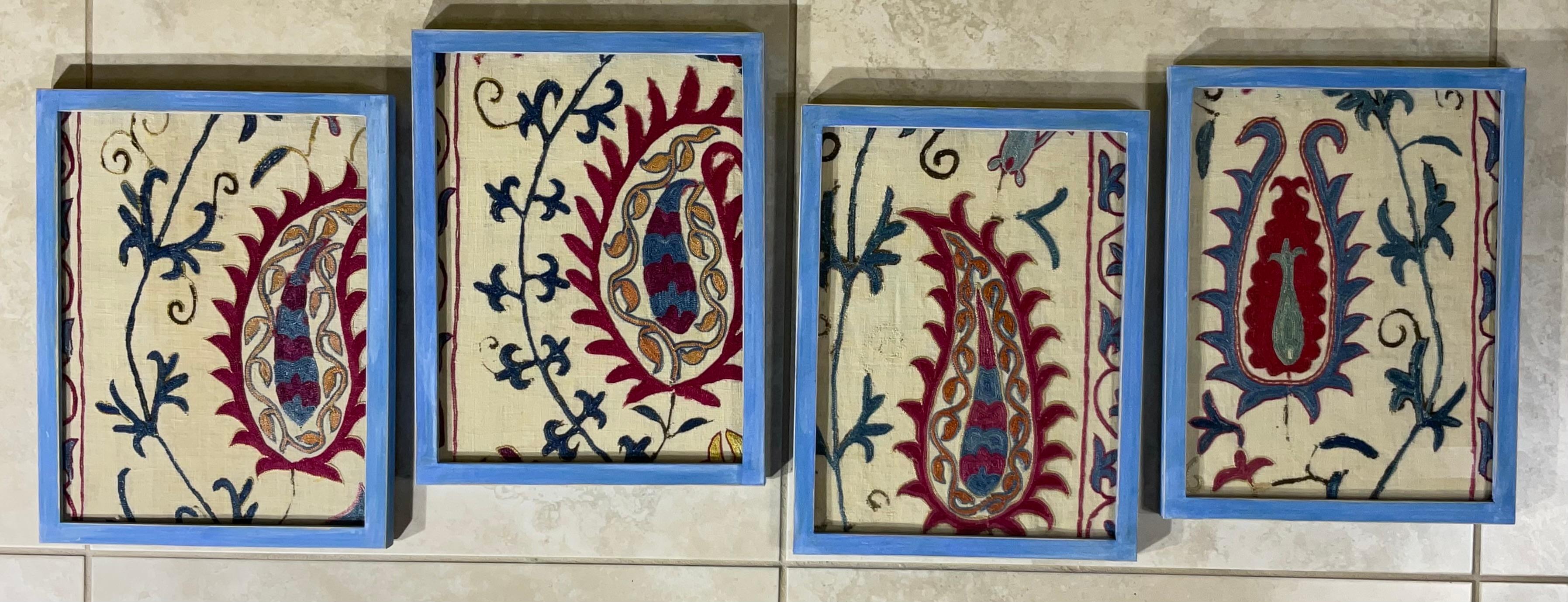 Set Of Four 19 Century Antique Silk And Cotton Suzani Wall Hanging For Sale 3