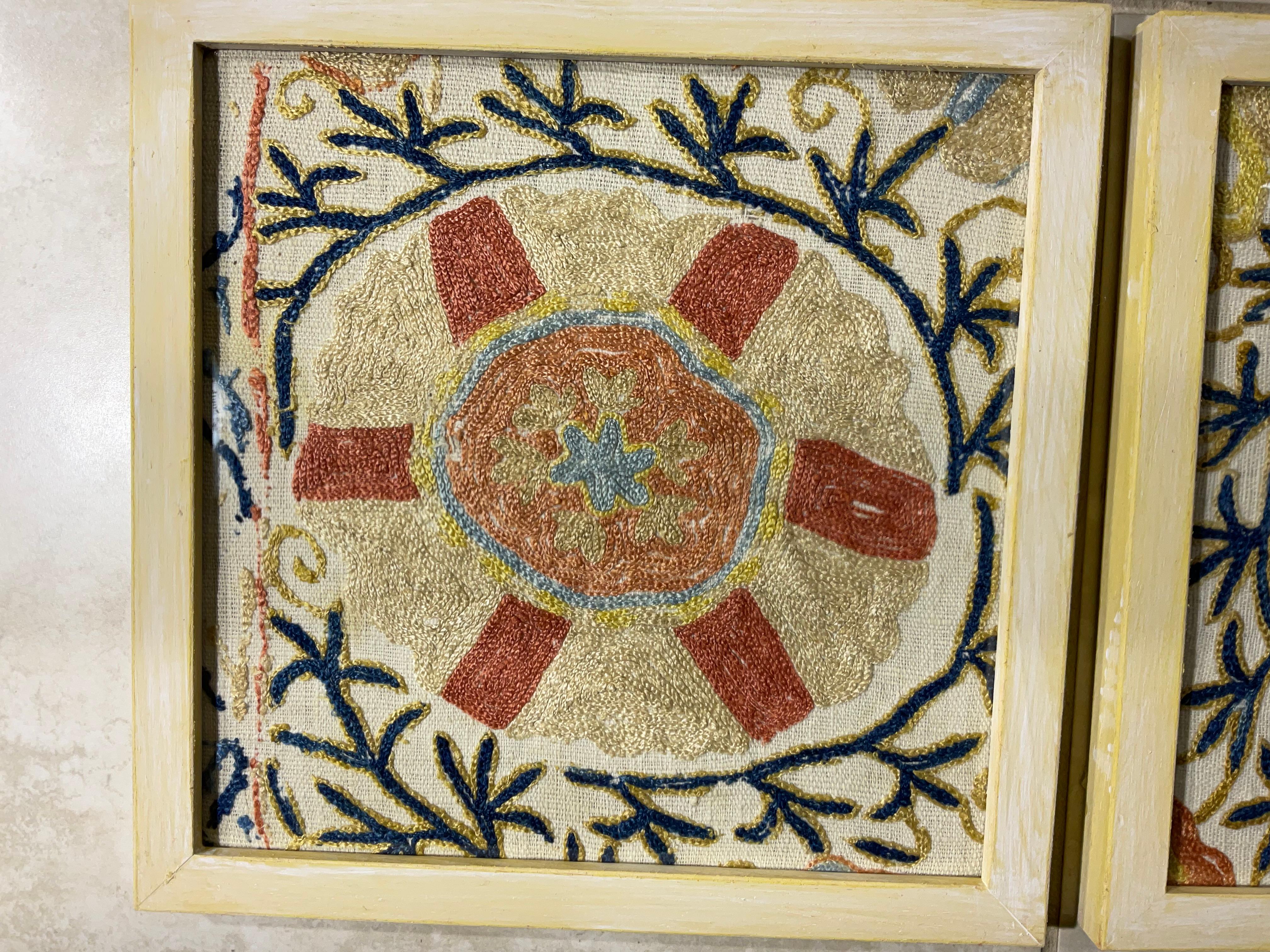 Set Of Four 19 Century Antique Silk Suzani Wall Hanging For Sale 3