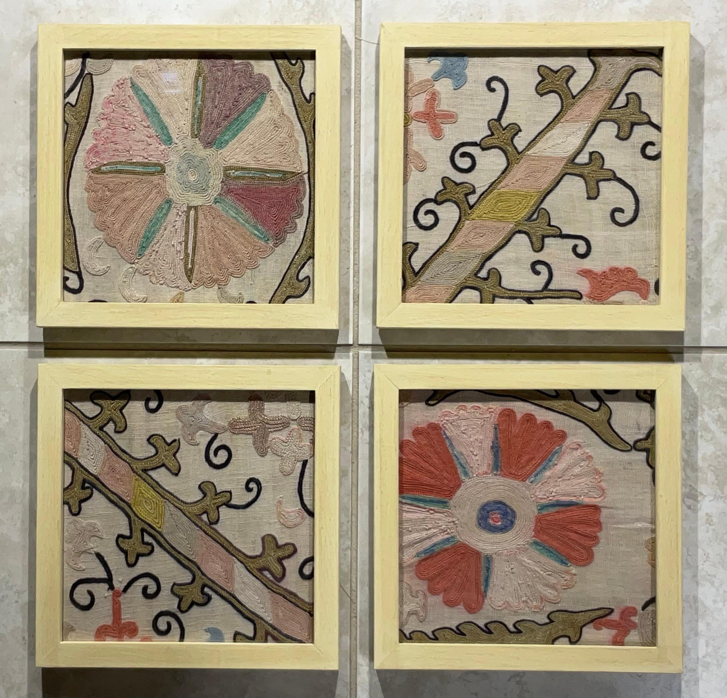 Set Of Four 19 Century Antique Silk Suzani Wall Hanging For Sale 4