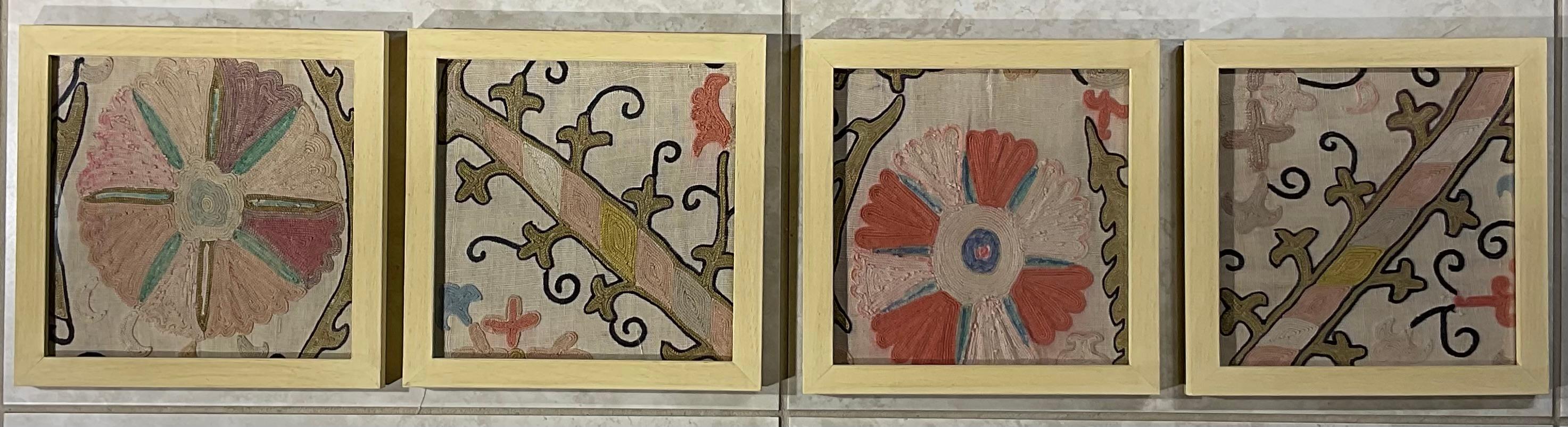 Set Of Four 19 Century Antique Silk Suzani Wall Hanging For Sale 5