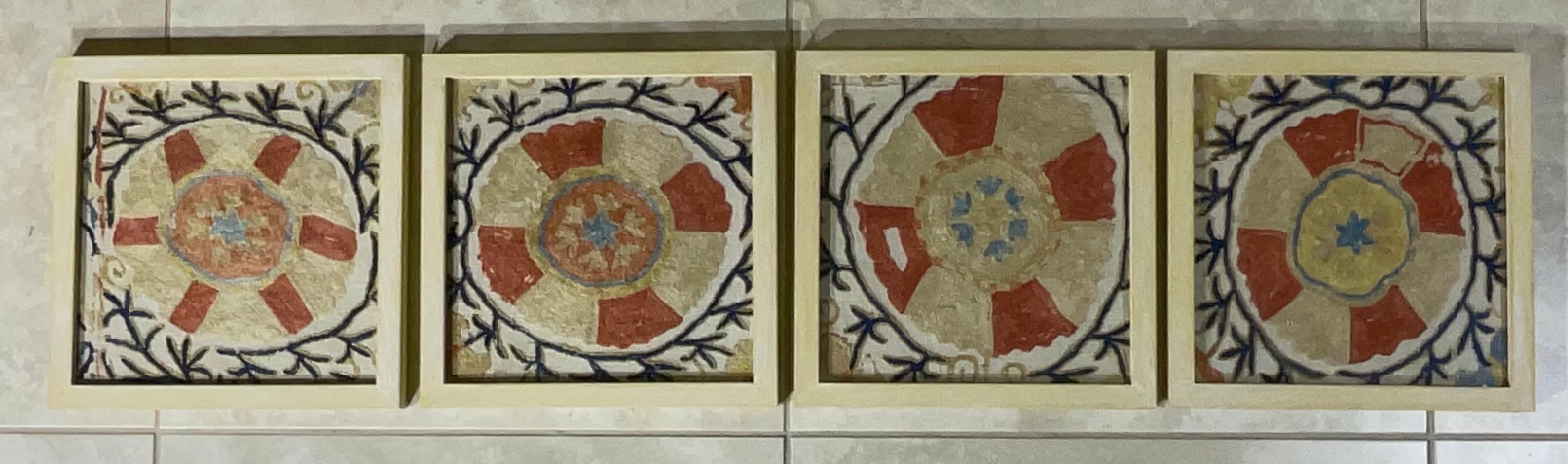Set Of Four 19 Century Antique Silk Suzani Wall Hanging For Sale 6
