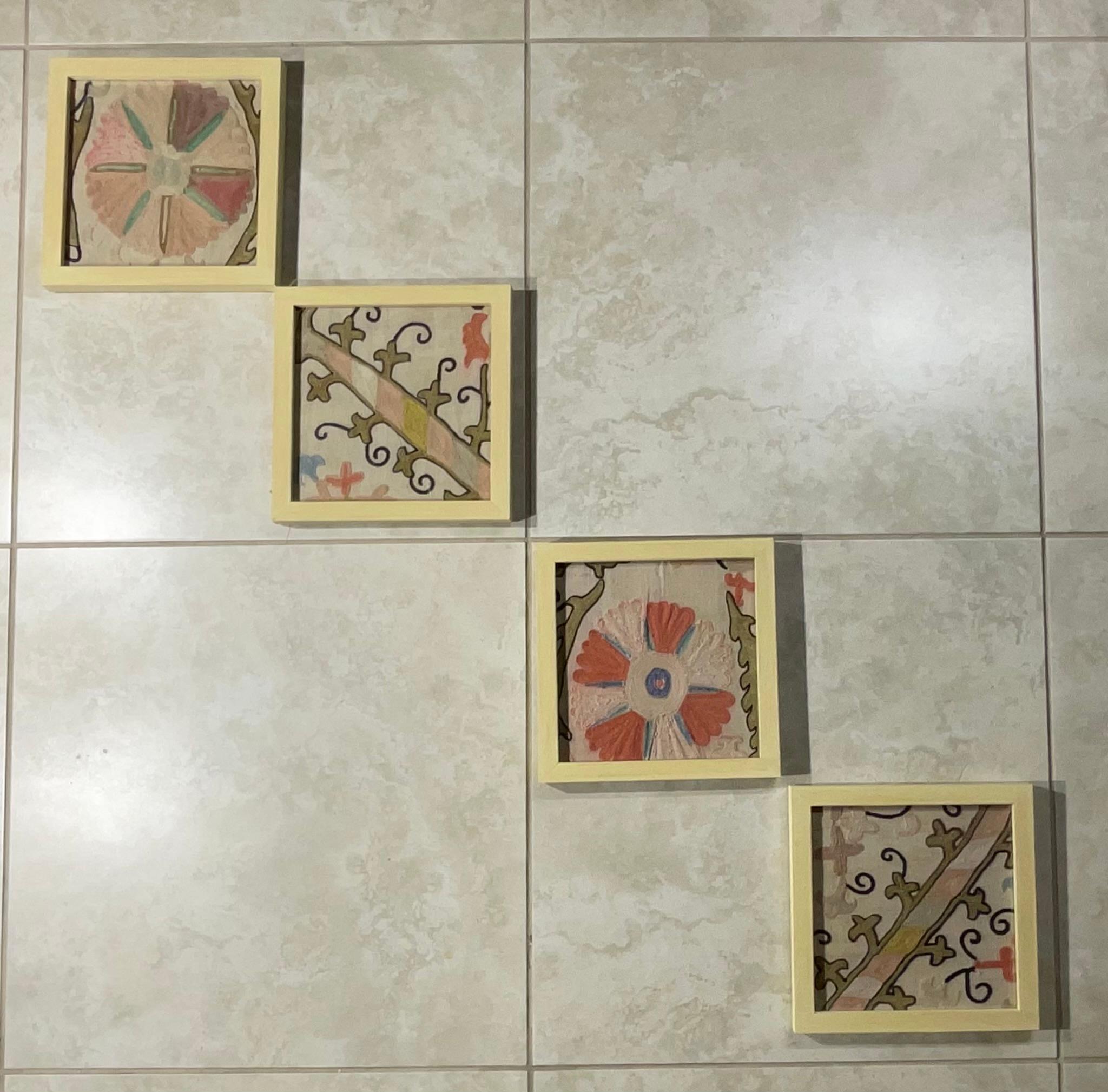 Set Of Four 19 Century Antique Silk Suzani Wall Hanging For Sale 6