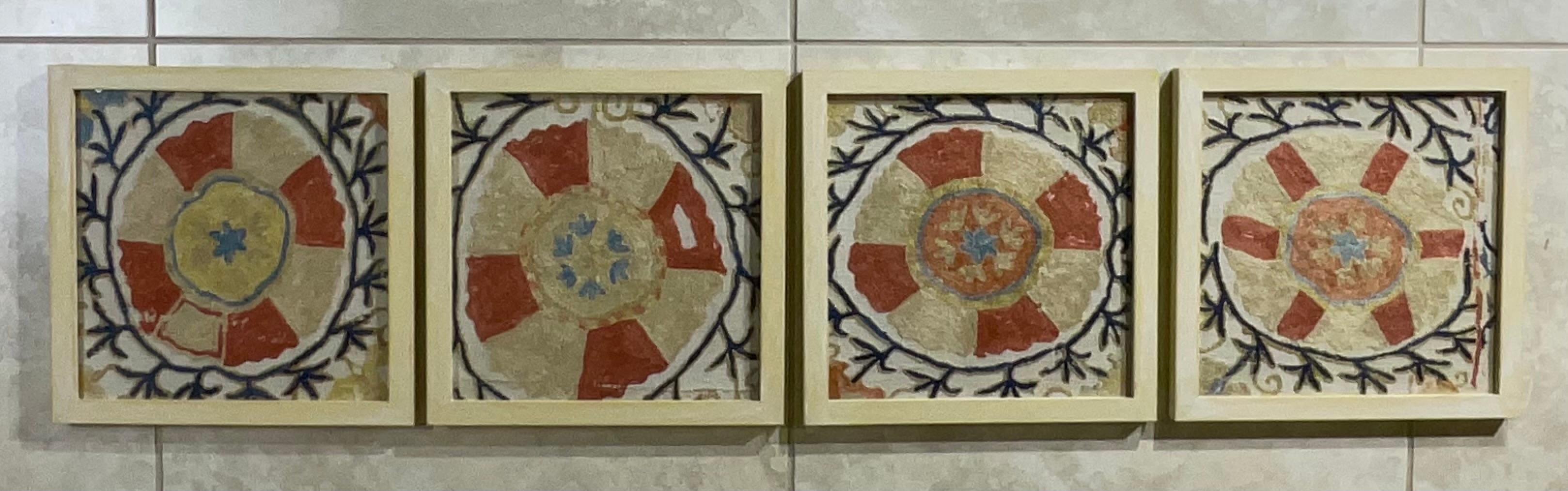 Set Of Four 19 Century Antique Silk Suzani Wall Hanging For Sale 7