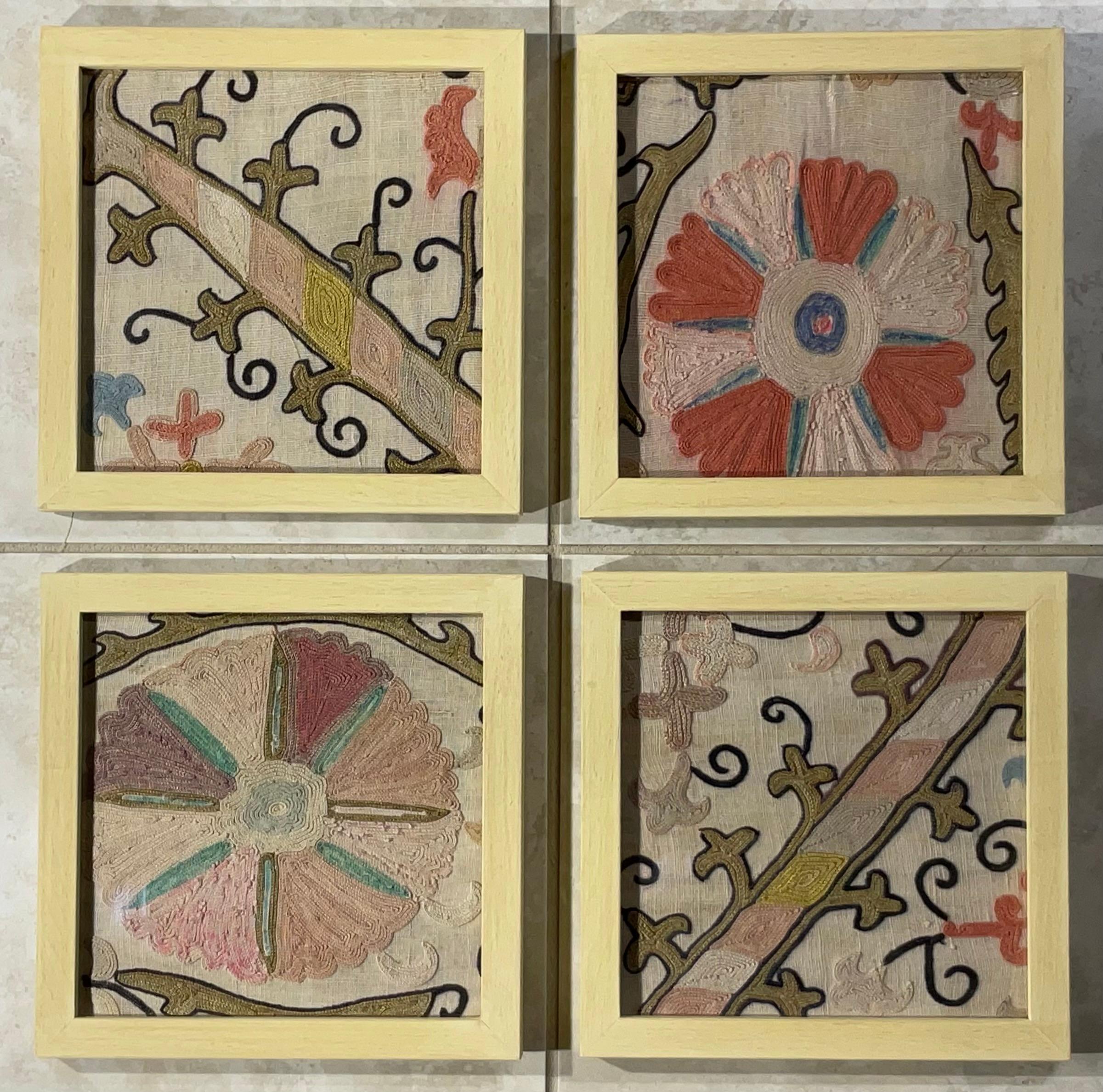 Set Of Four 19 Century Antique Silk Suzani Wall Hanging For Sale 8