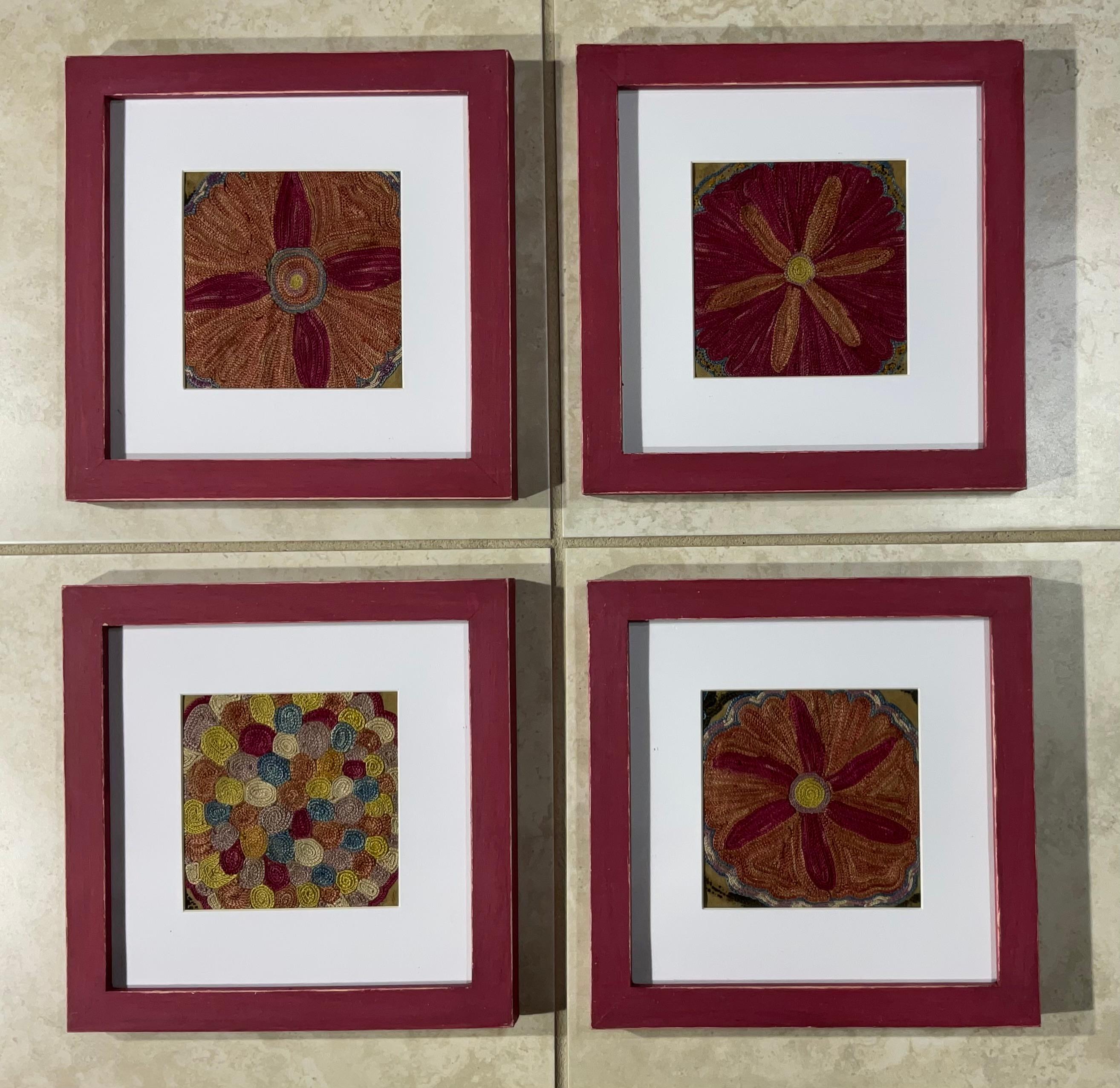 Set Of Four 19 Century Antique Silk Suzani Wall Hanging For Sale 9